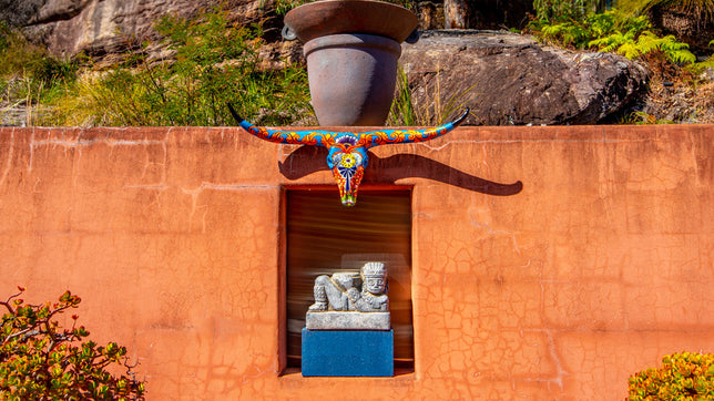 Talavera sculptural wall art. Adobe outdoor wall