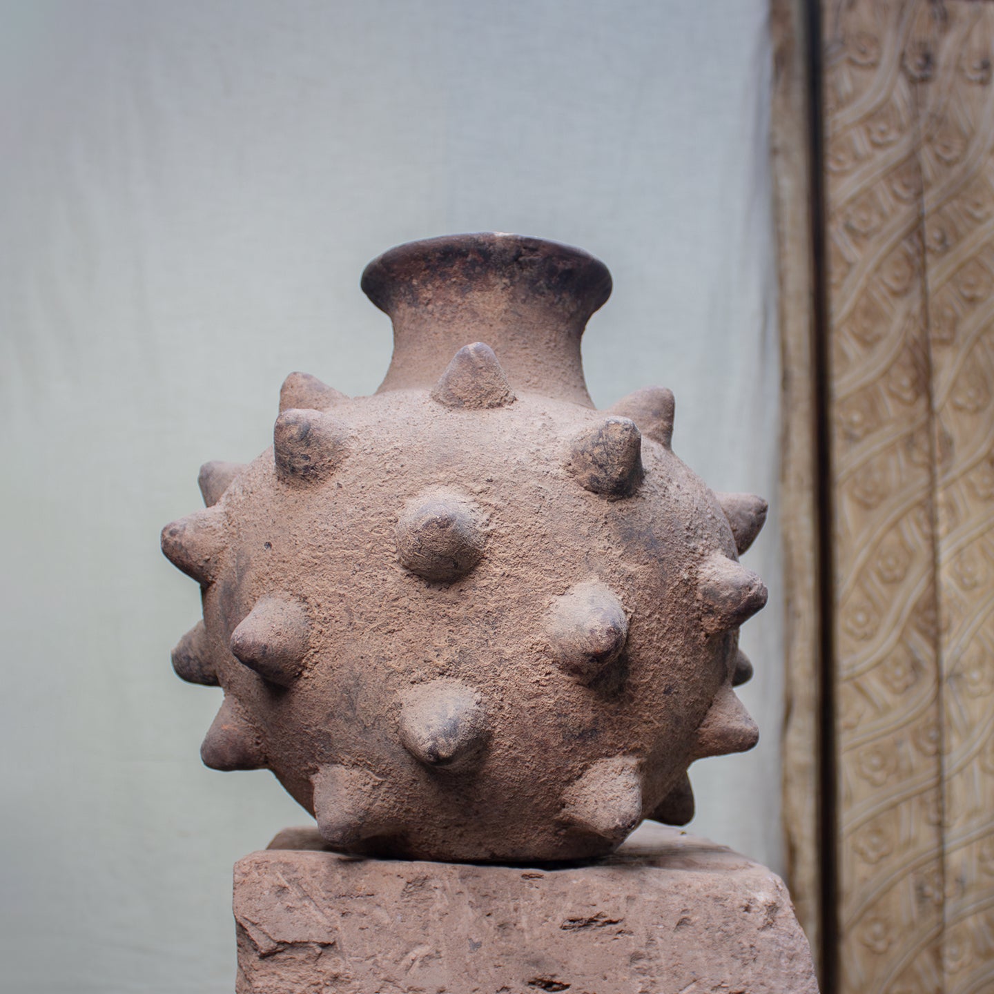 Coyula Spiked Vase, Vintage Terracotta Bottle