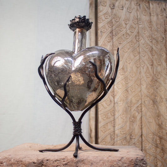 Urnest Glass Hearts. Hand Blown Glass Urn, Vintage Mercury Glass