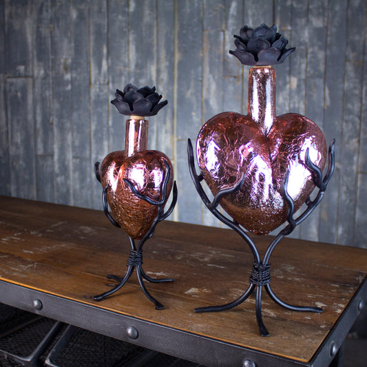 Urnest Glass Hearts. Hand Blown Glass Urn, Rosé Mercury