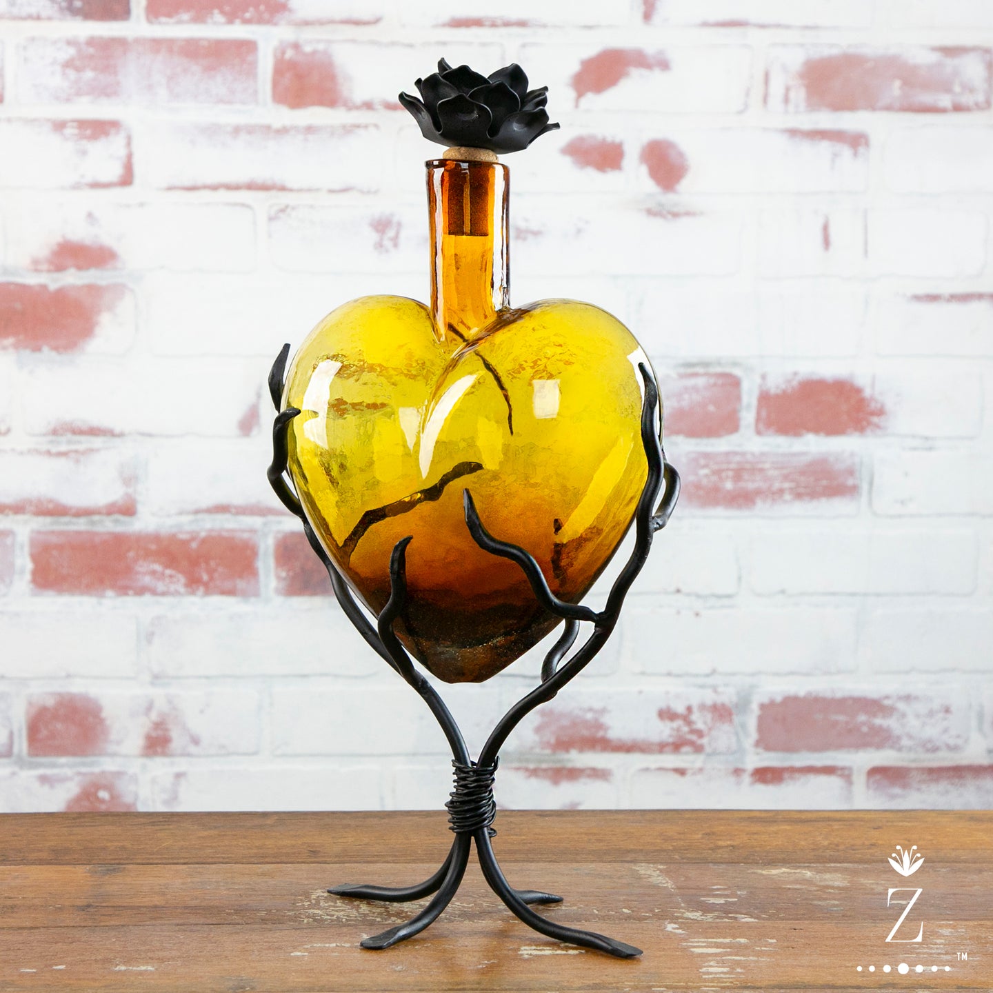Glass Decanter Hearts | Amber