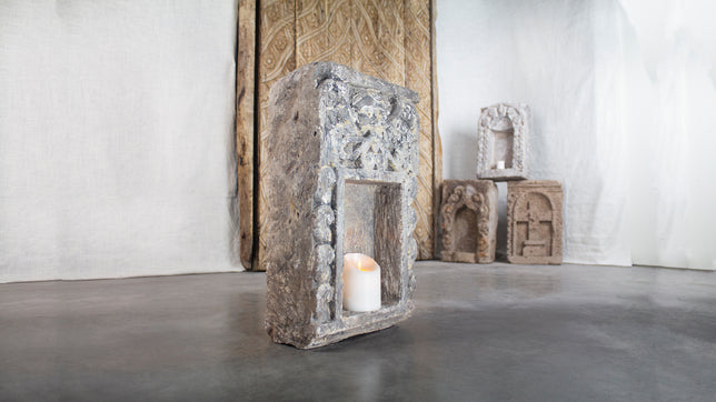 Carved stone niche, vintage stone shelve from Mexico.