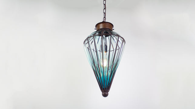 Glass and Metal ceiling light crafted by hand.