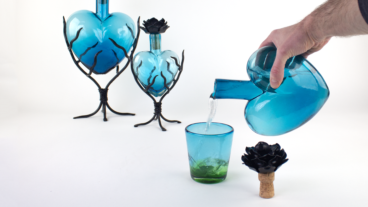 Aqua Blue Glass Decanter