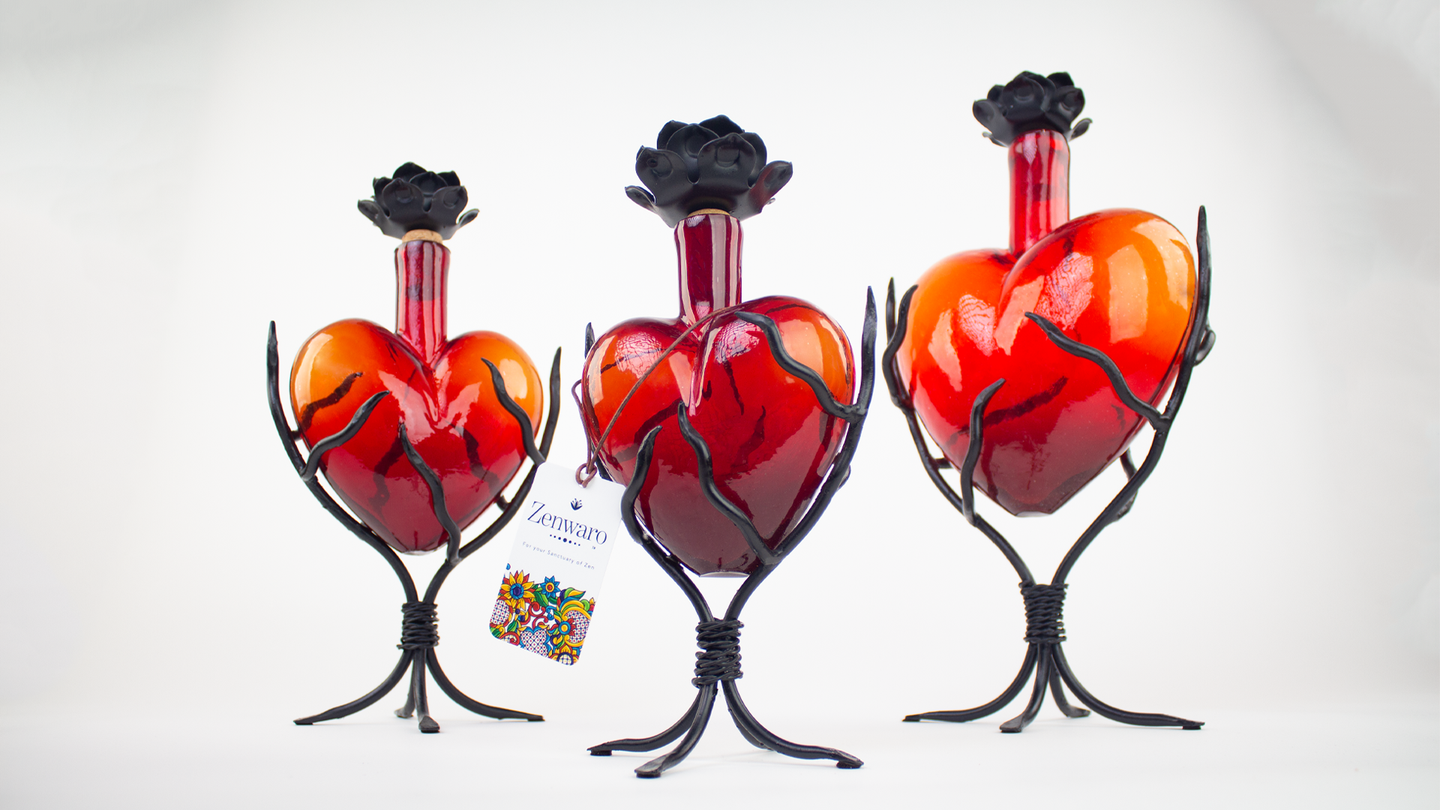 Red glass heart decanters