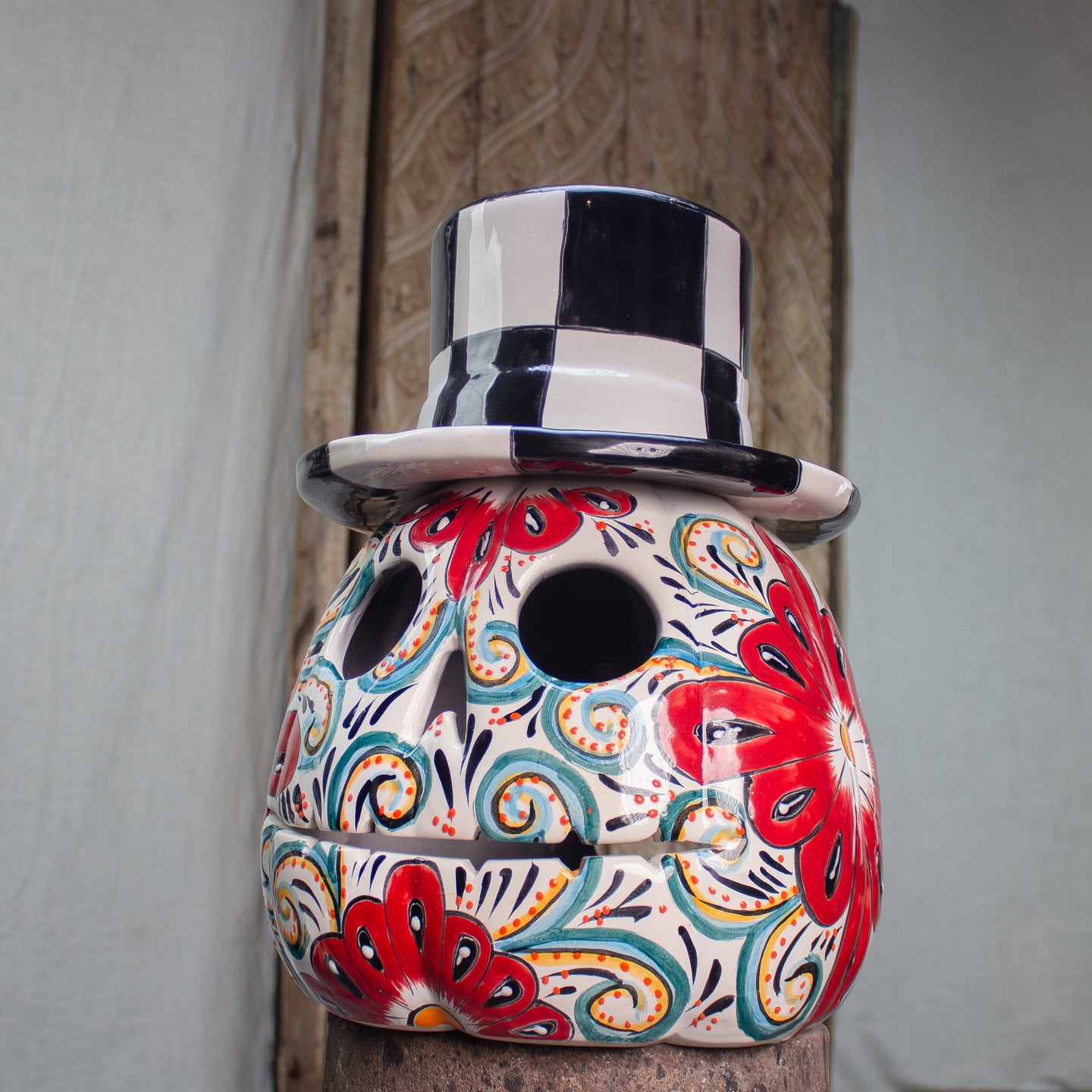 Skelington Calabaza, Sculptural Luminary Glazed Ceramic