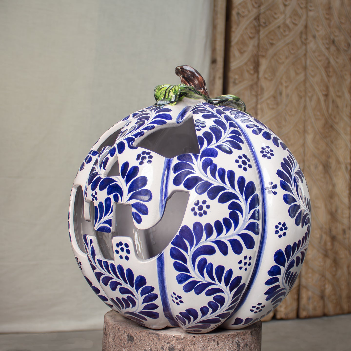 Calabaza Azules, Sculptural Luminary Glazed Ceramic