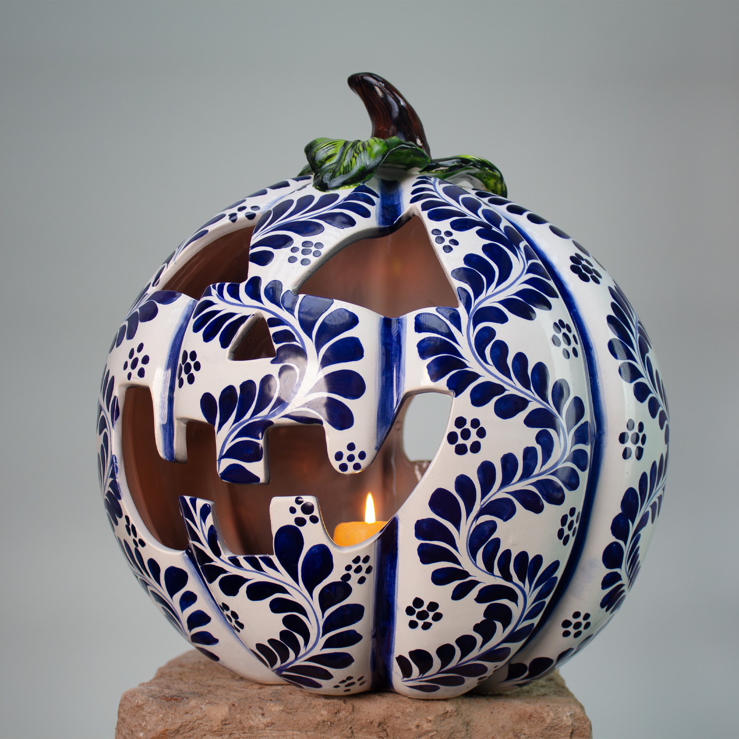 Calabaza Azules, Sculptural Luminary Glazed Ceramic