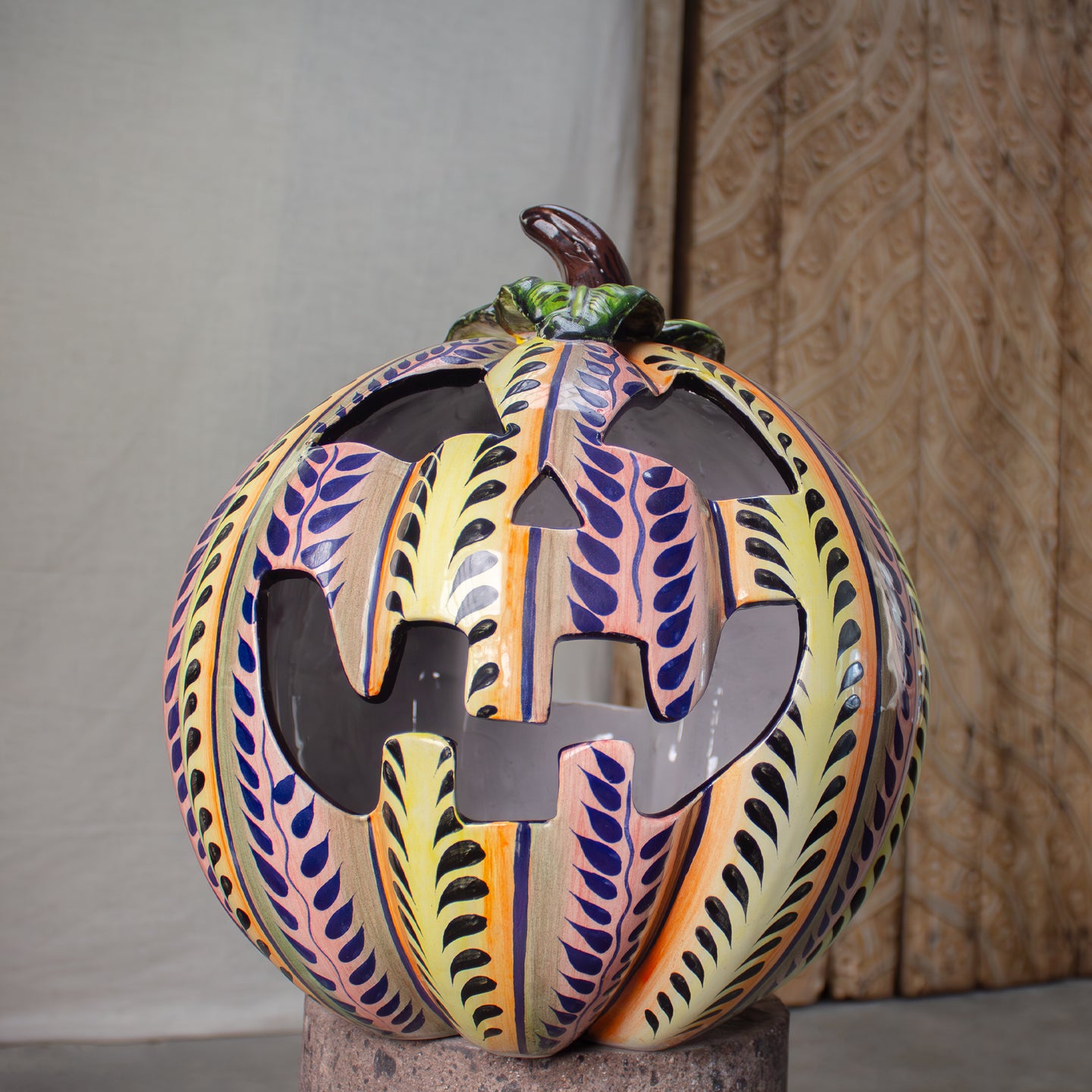 Calabaza Pluma, Sculptural Luminary Glazed Ceramic