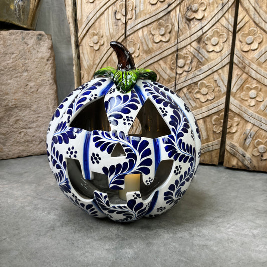 Calabaza Azules, Sculptural Luminary Glazed Ceramic