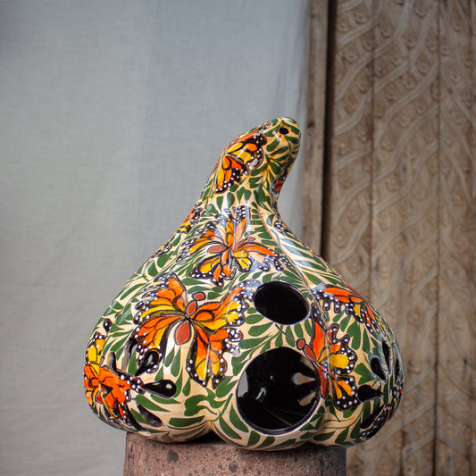 Calabaza Michoacan, Sculptural Luminary Glazed Ceramic