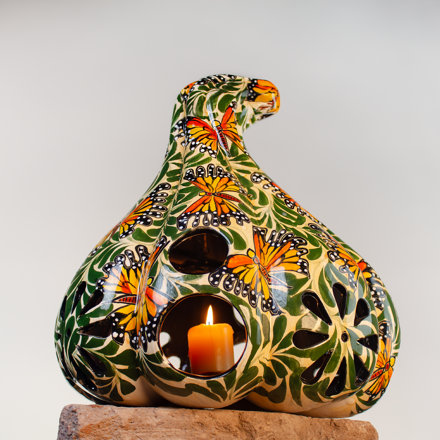 Calabaza Michoacan, Sculptural Luminary Glazed Ceramic