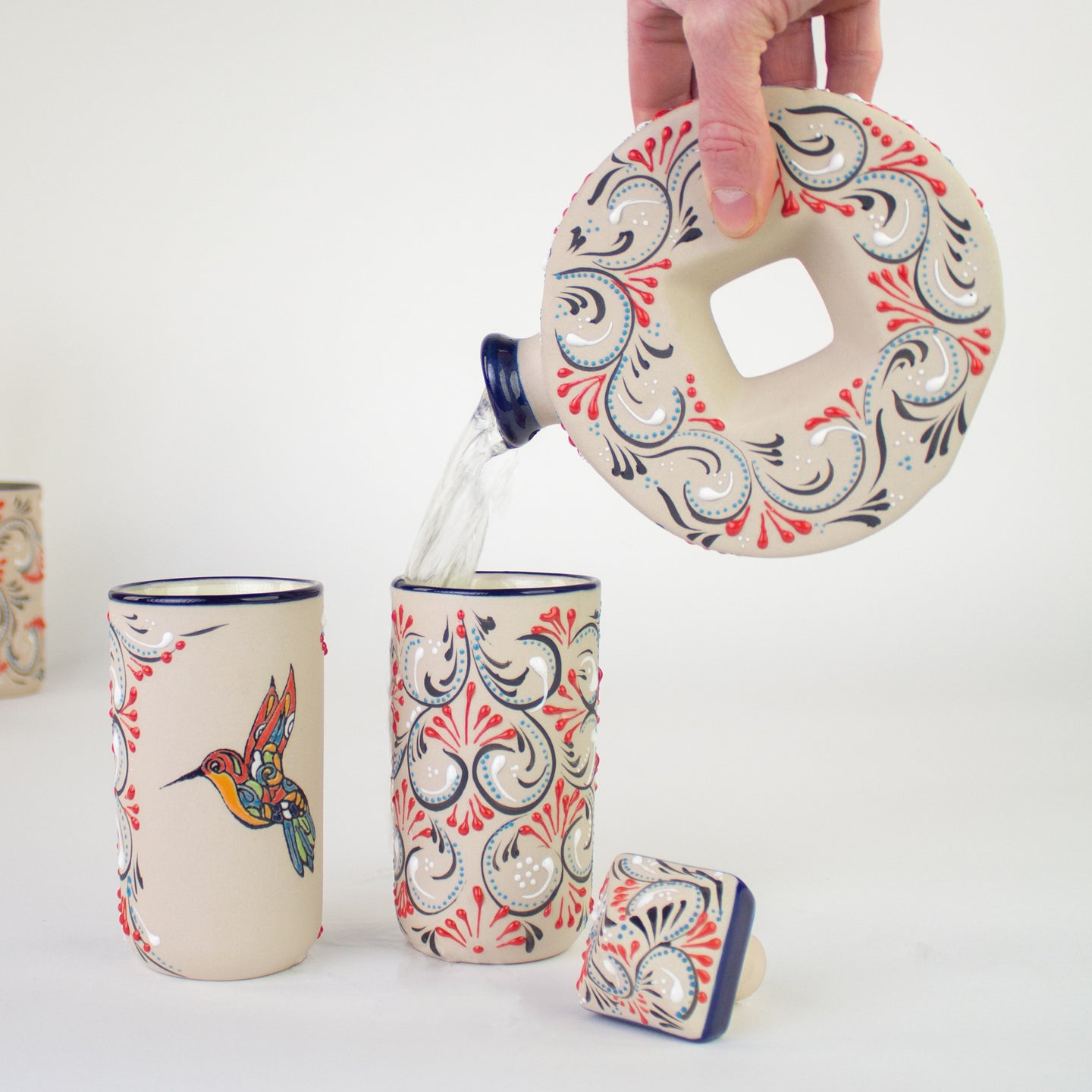 Stoneware Tumblers | Colibri Hand Painted Pattern