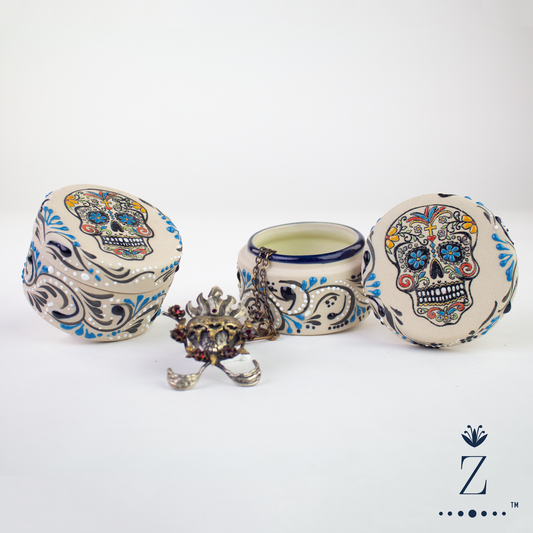 Stoneware Caddy | Azules Sugar Skull Edition, Ceramic Container