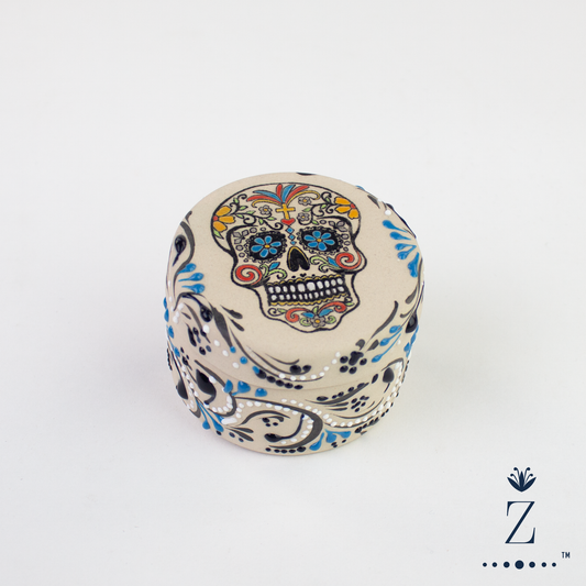 Stoneware Caddy | Azules Sugar Skull Edition, Ceramic Container