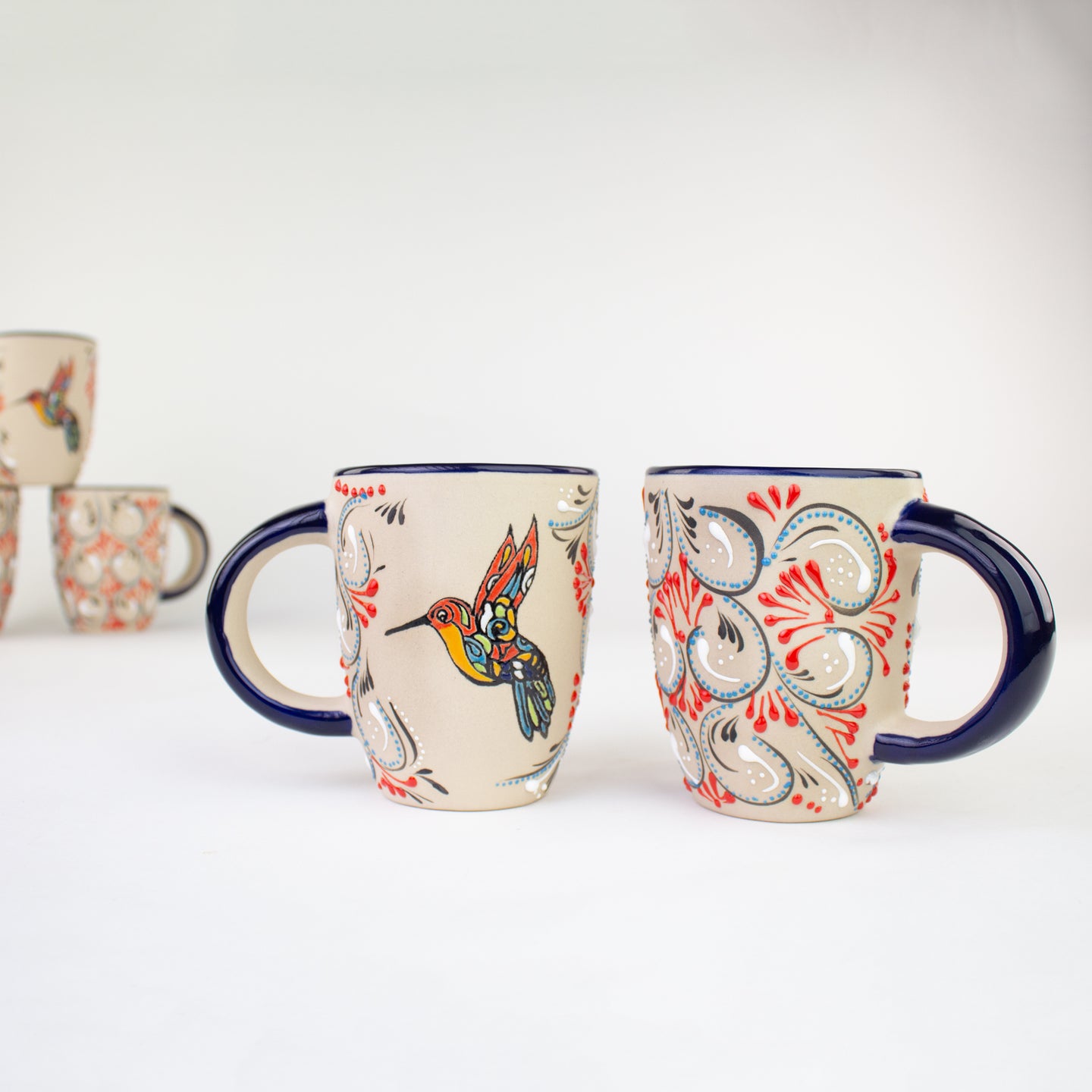 Stoneware Mugs 12oz | Colibri Hand Painted Pattern
