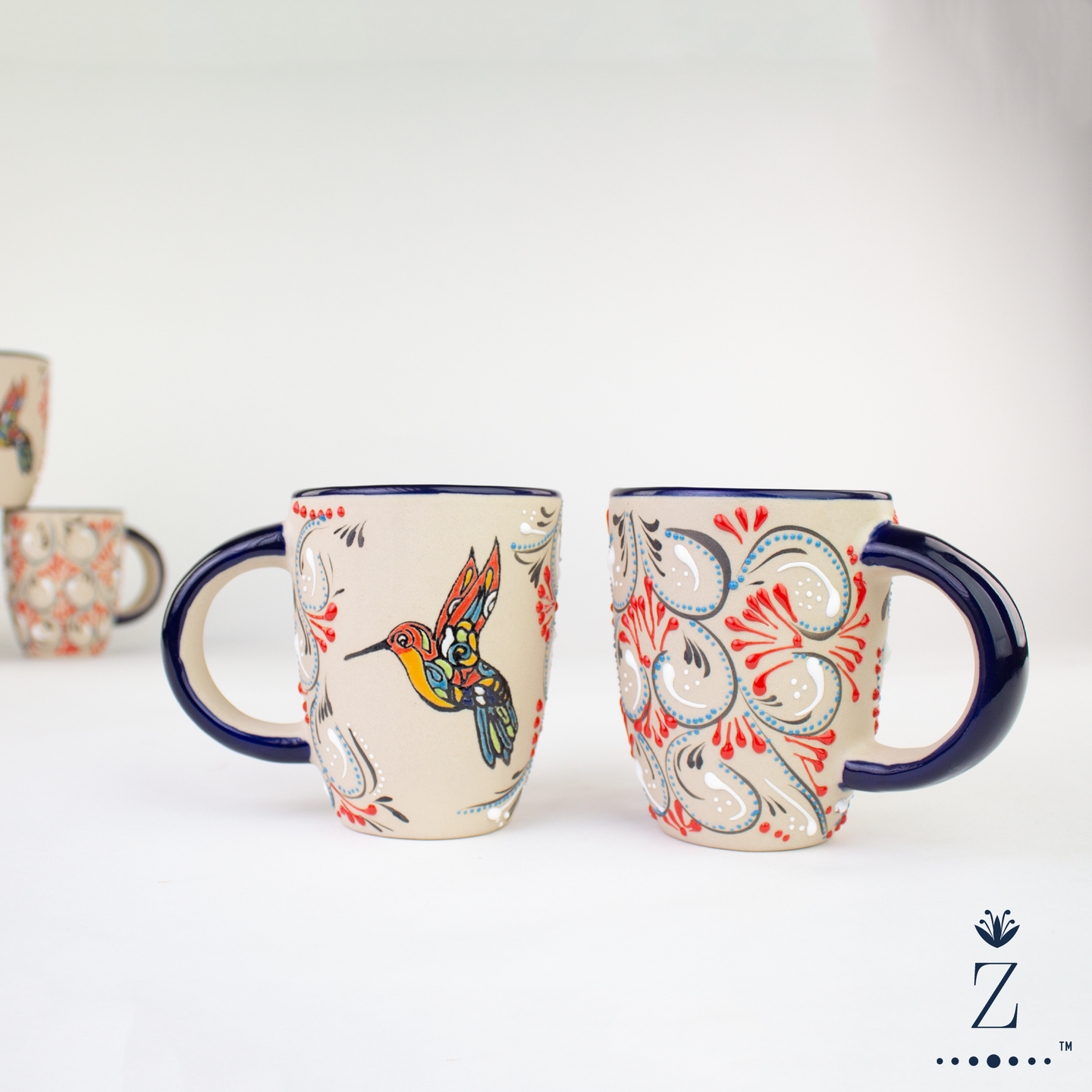 Stoneware Mugs 12oz | Colibri Hand Painted Pattern