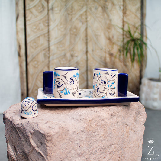 Stoneware Tequilero | Tequila Shooter Set Azules Pattern
