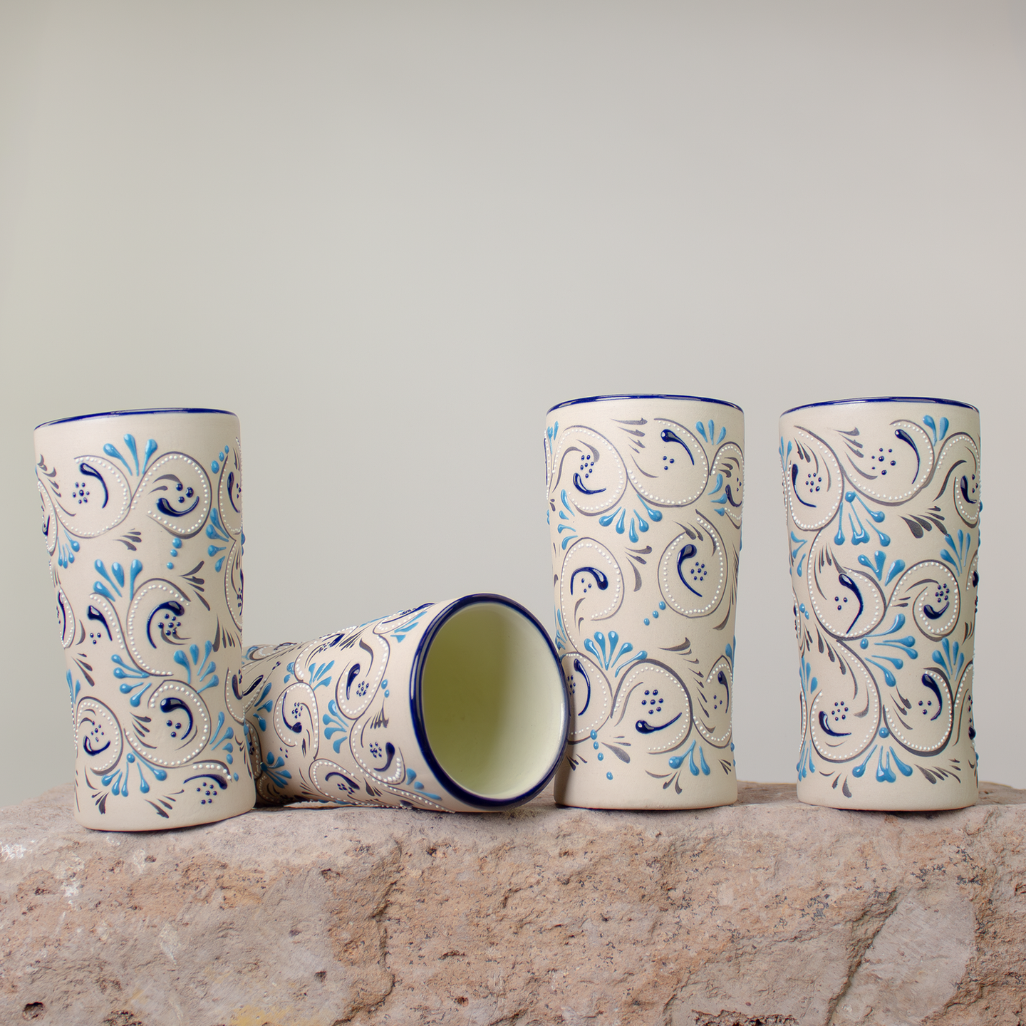 Stoneware cups hand painted Talavera