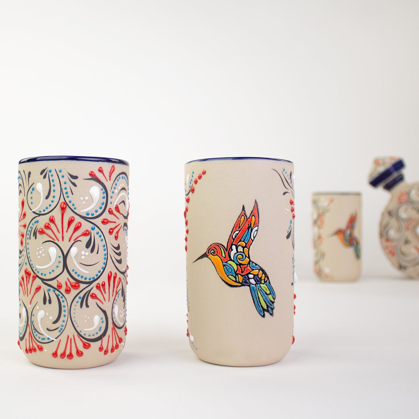 Stoneware Tumblers | Colibri Hand Painted Pattern