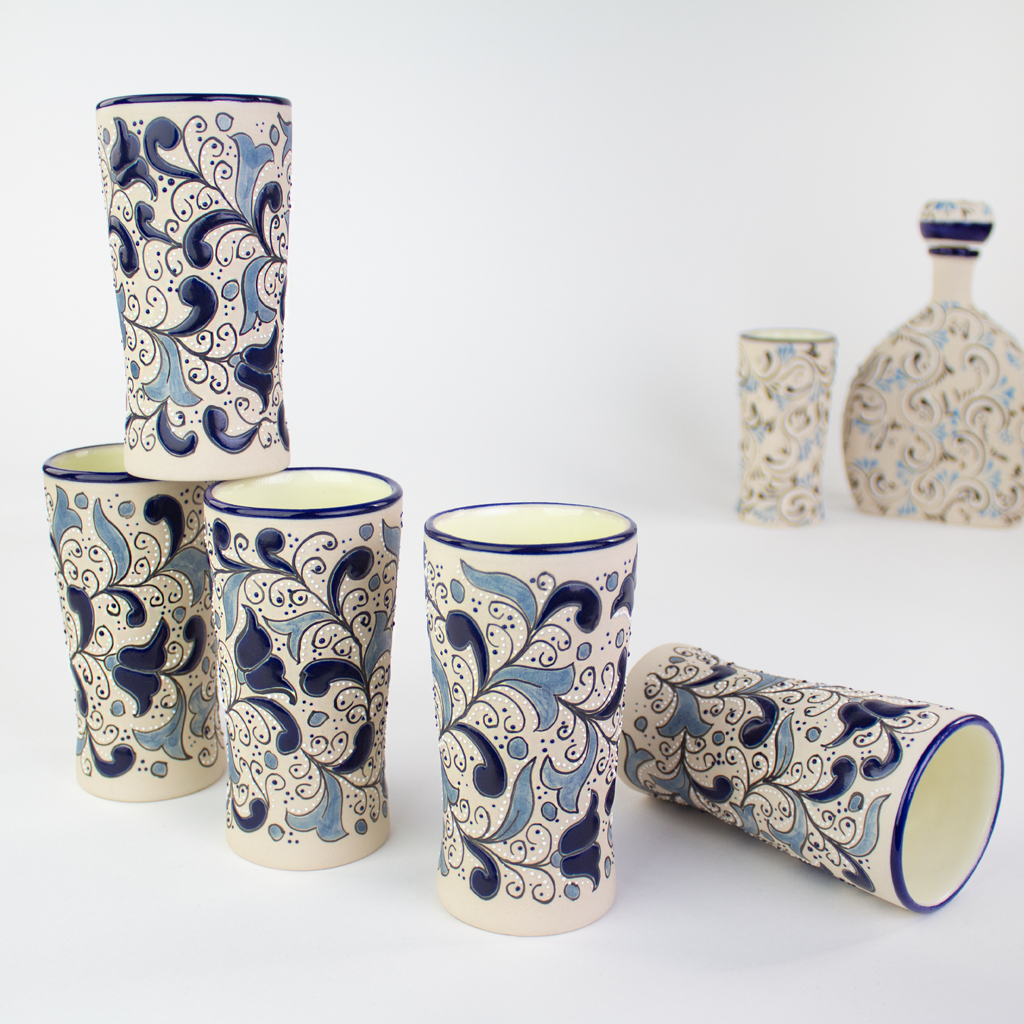 Stoneware Tumblers | Azul Hoja Hand Painted Pattern