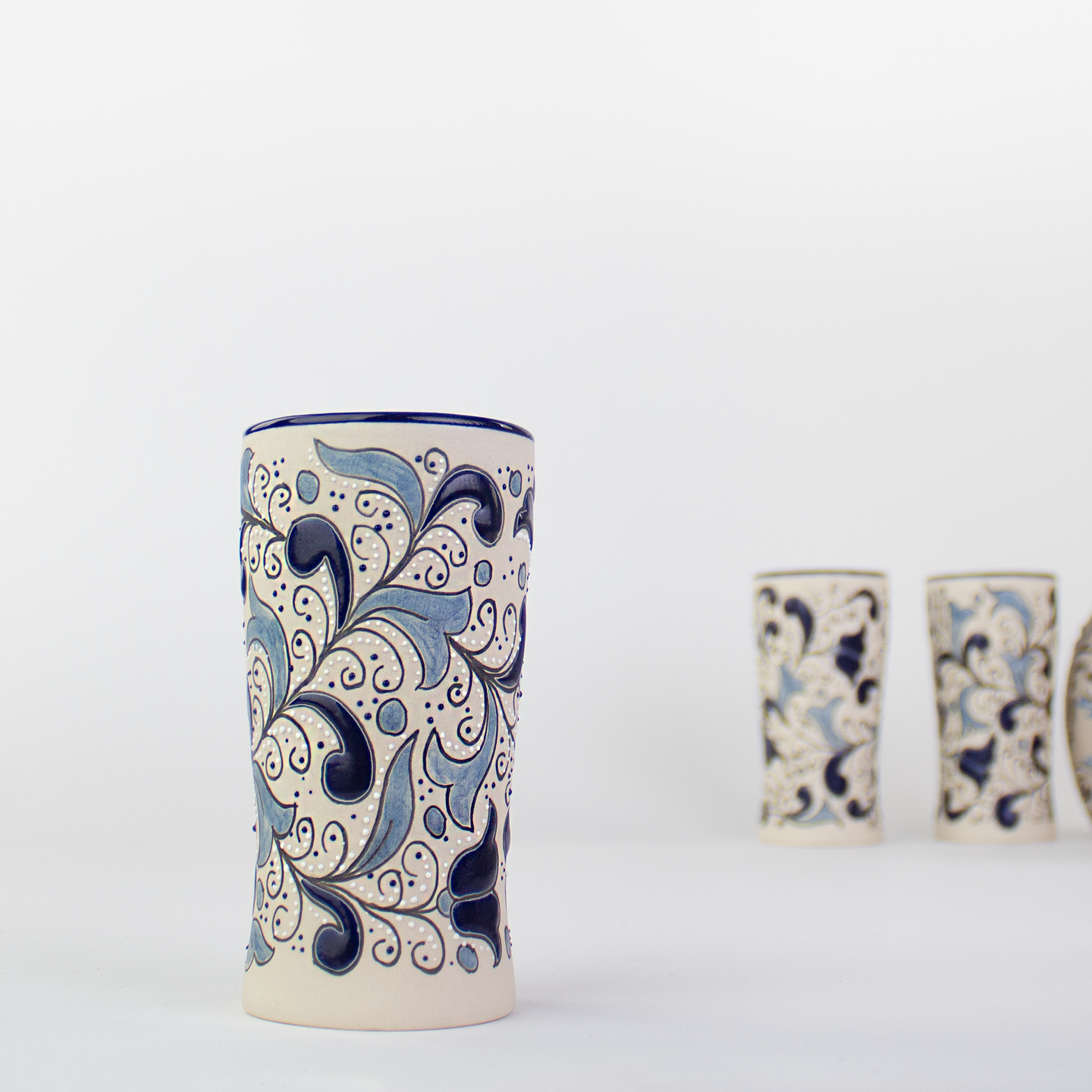 Stoneware Tumblers | Azul Hoja Hand Painted Pattern