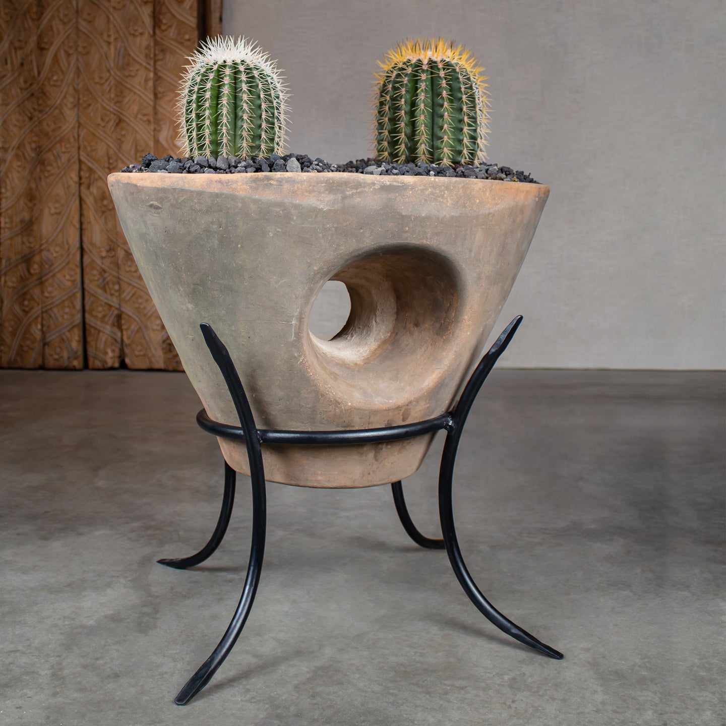 Nebula #2 Planter with Stand. Vintage Terracotta pot.