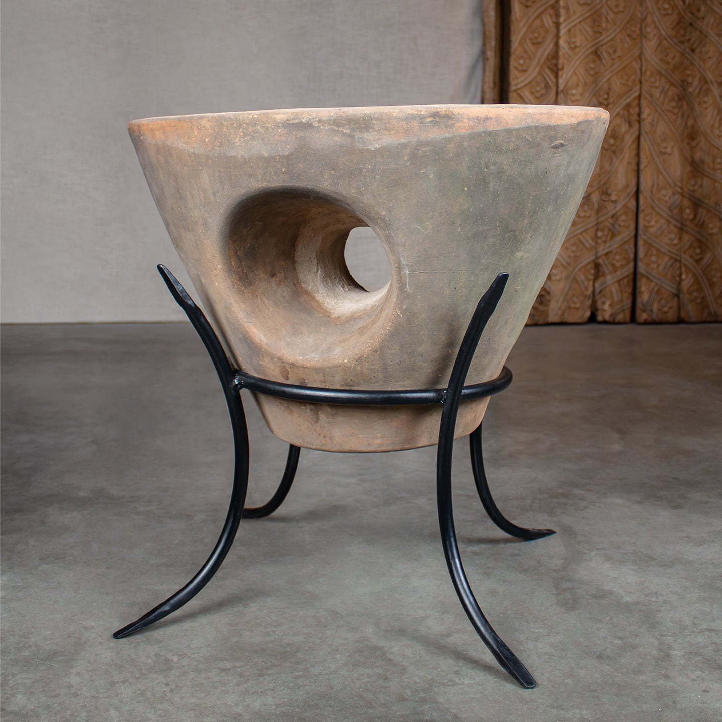 Nebula #2 Planter with Stand. Vintage Terracotta pot.