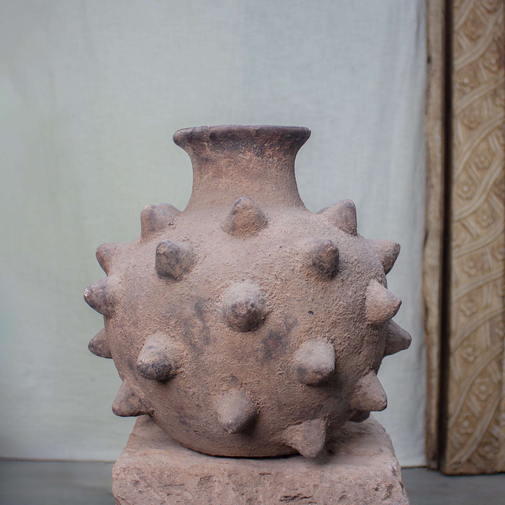Coyula Spiked Vase, Vintage Terracotta Bottle - Zenwaro