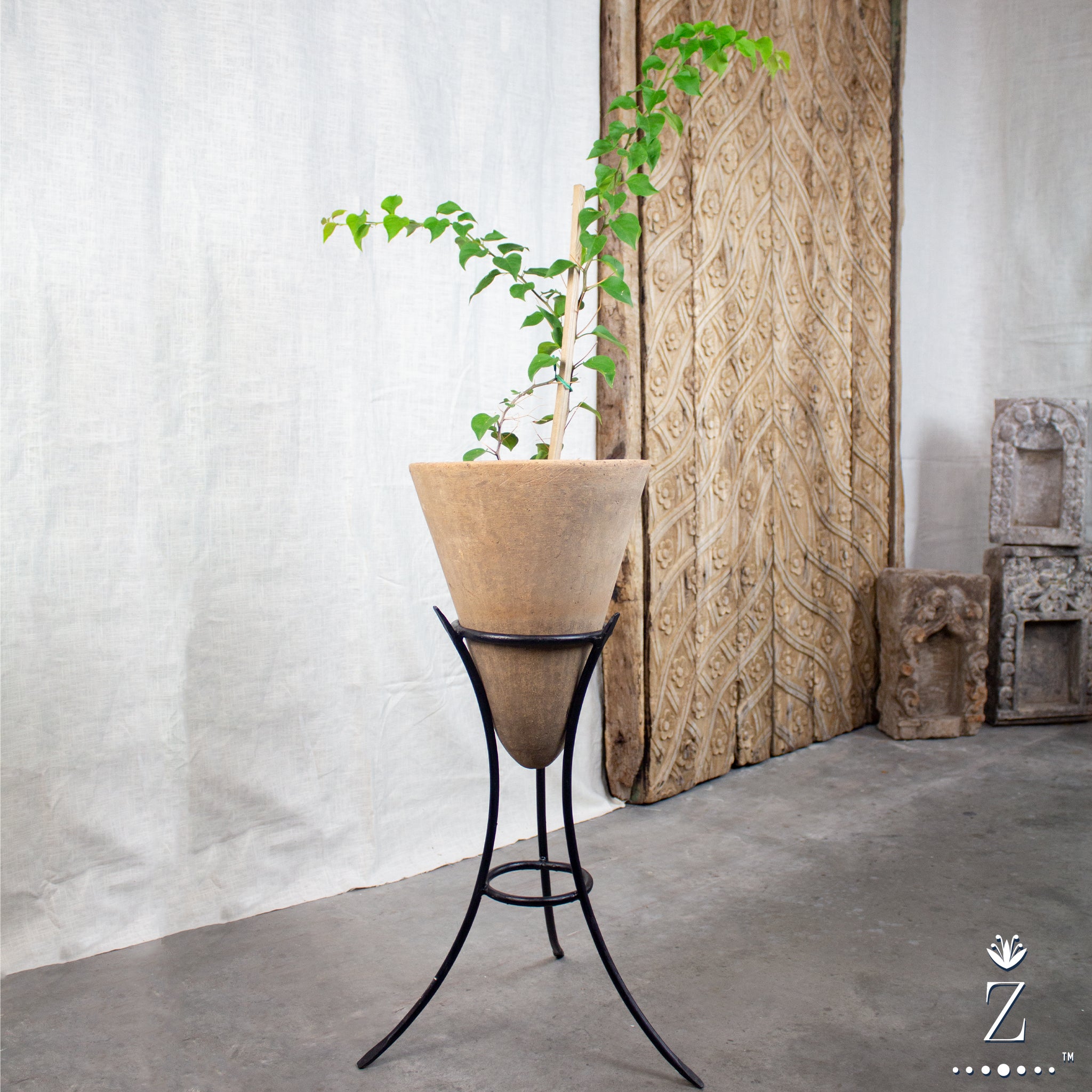 vintage plant pot holders Vintage Cone Planter, with Iron Stand. Plantable pot, Handmade
