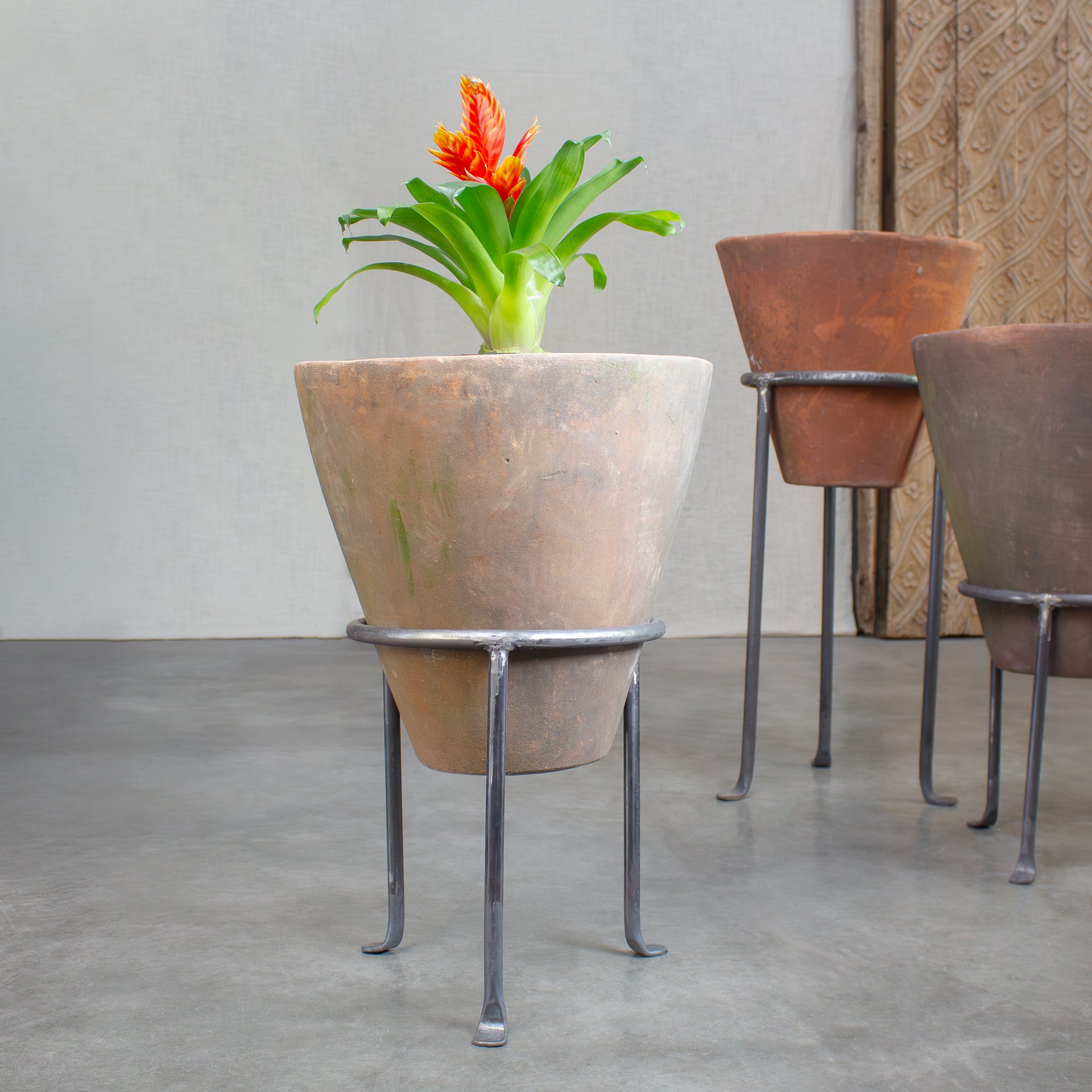 antique indoor plant pots Vintage Terracotta Cone Planter with Footed Stand