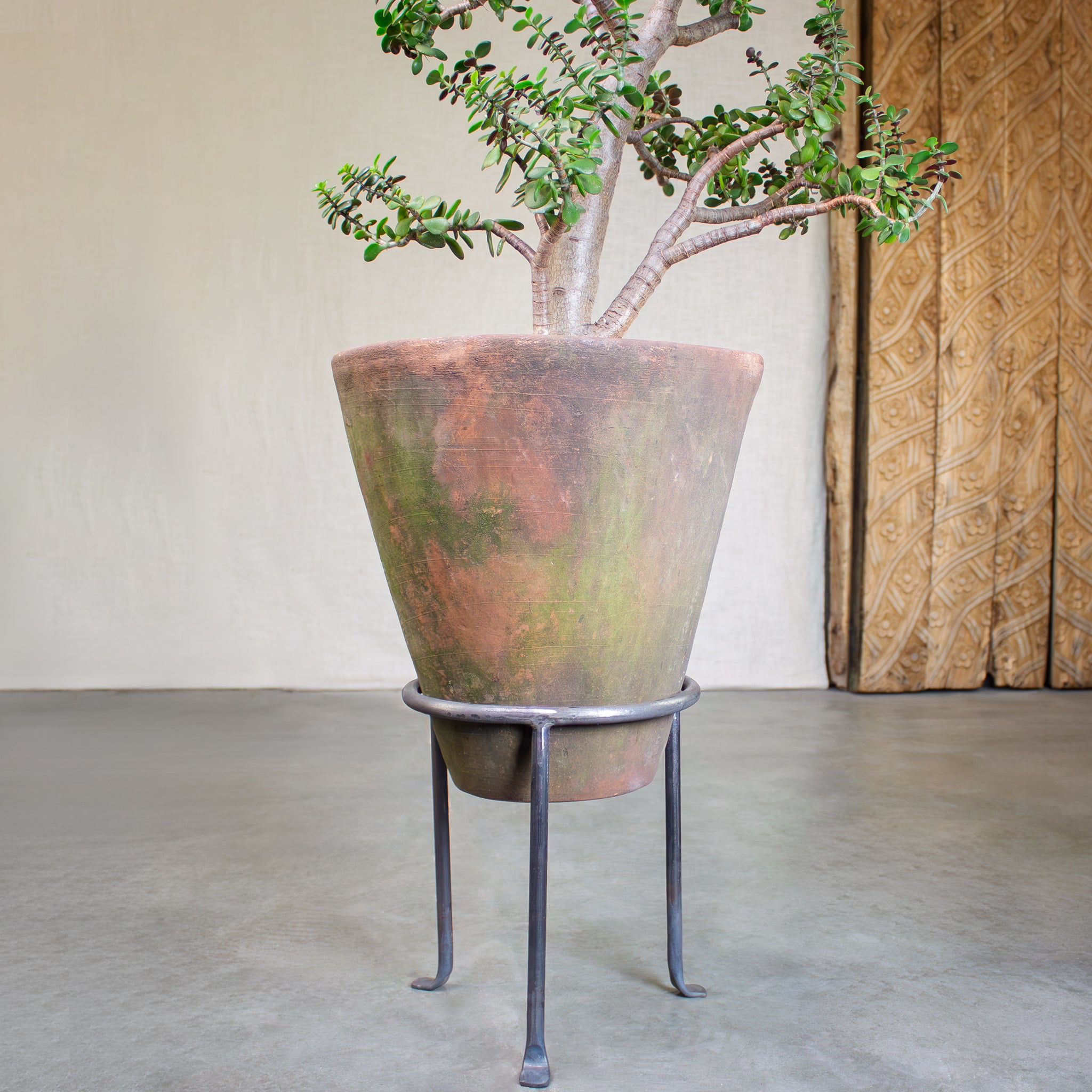 aged terracotta plant pots Vintage Terracotta Cone Planter with Footed Stand