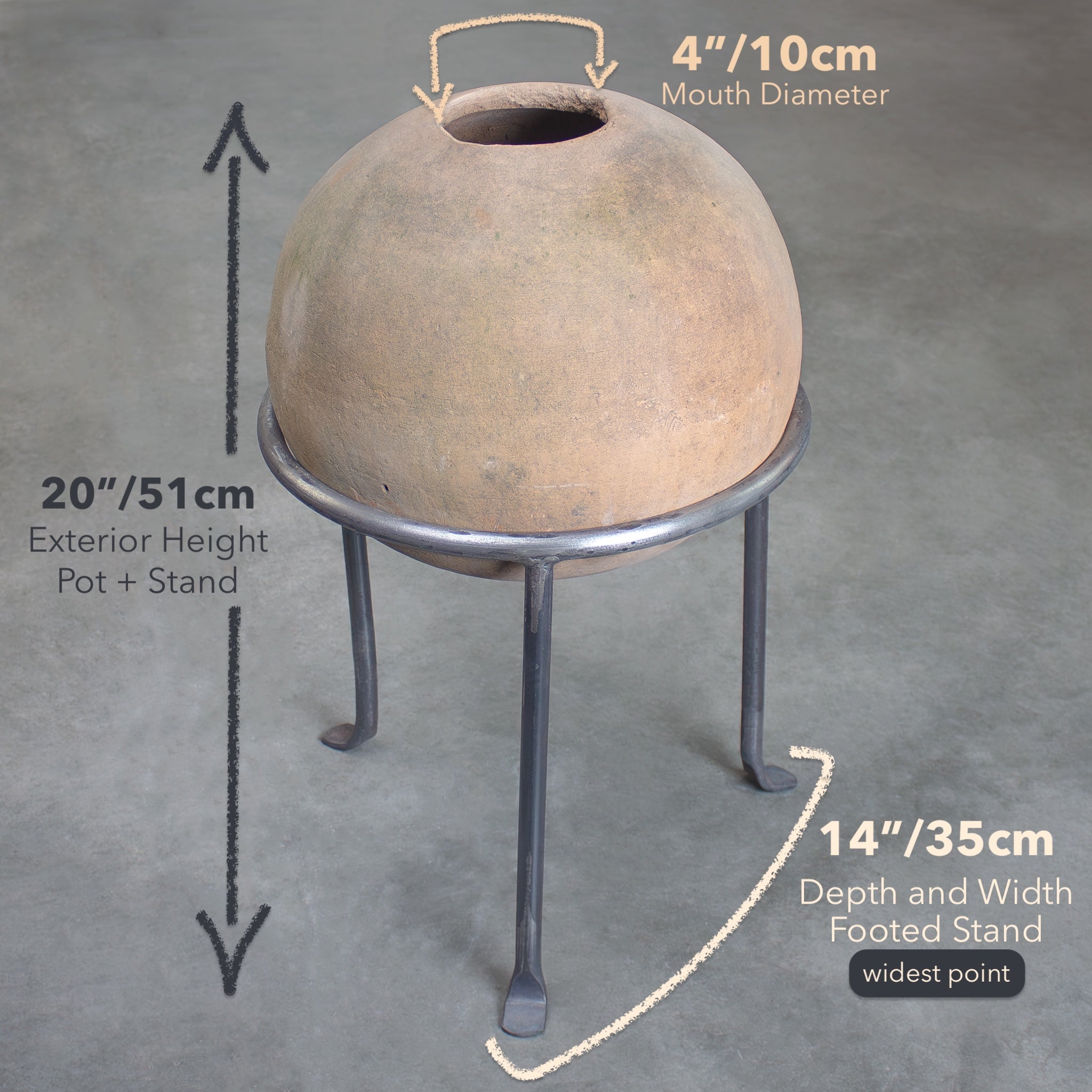 35cm terracotta plant pot Sphere Planter with Footed Stand. Vintage Terracotta pot
