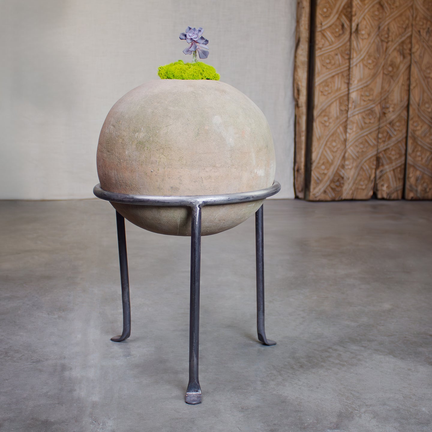 sphere plant pot Sphere Planter with Footed Stand. Vintage Terracotta pot