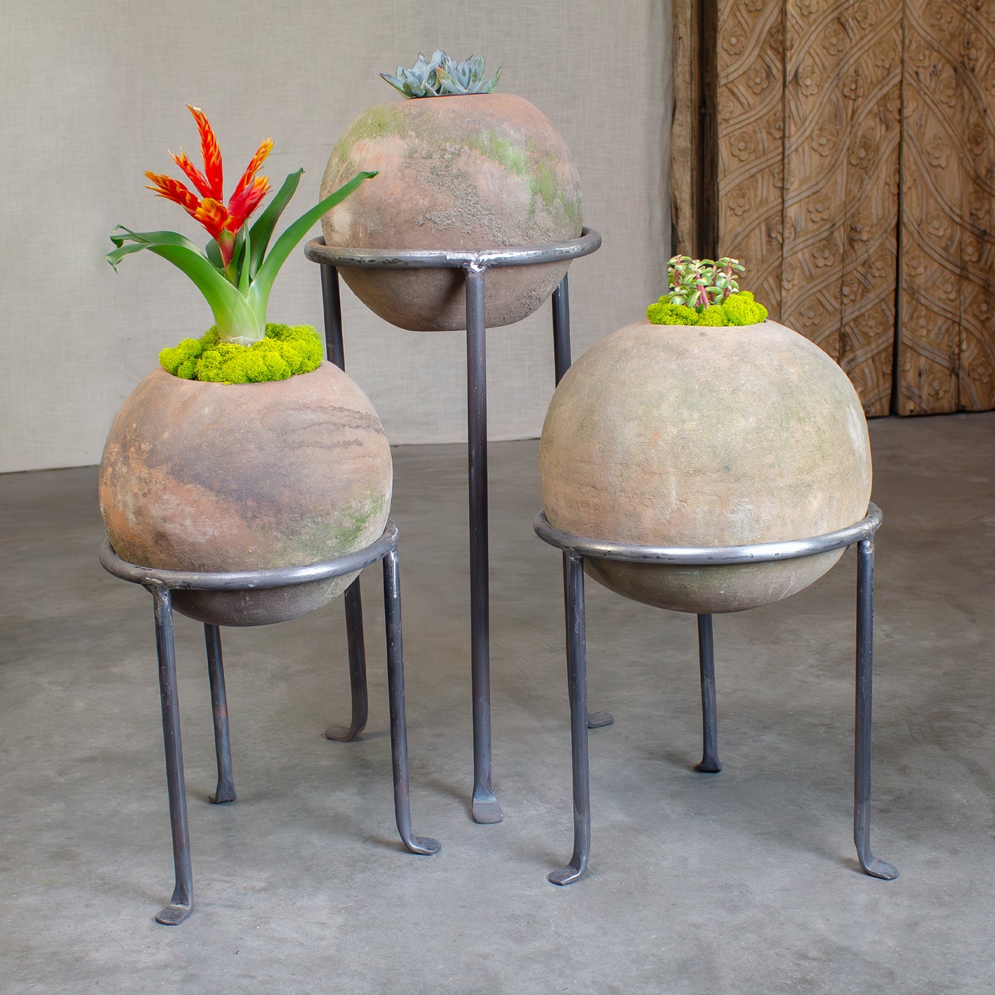 sphere pot planter Sphere Planter with Footed Stand. Vintage Terracotta pot