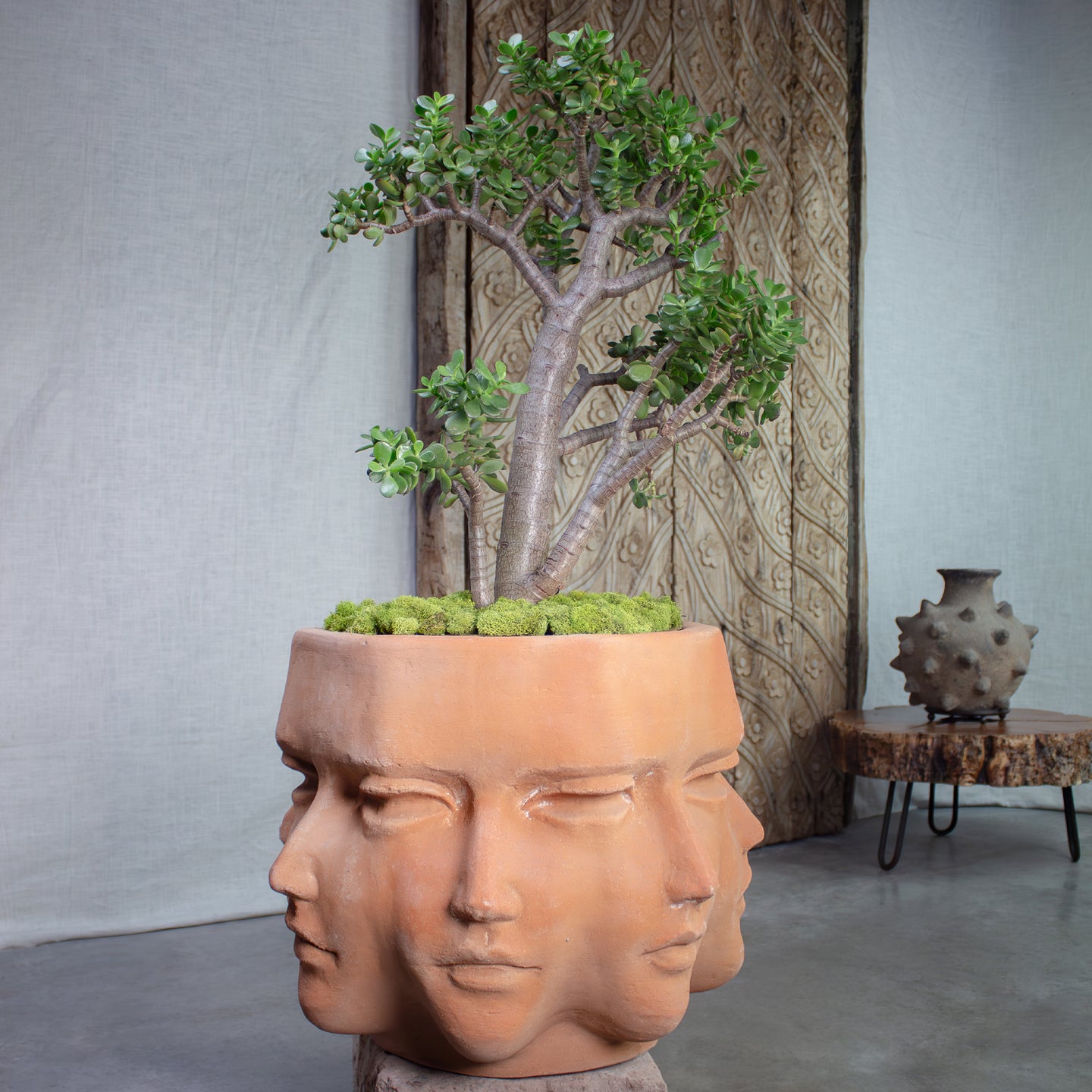 Mexican clay pot with faces