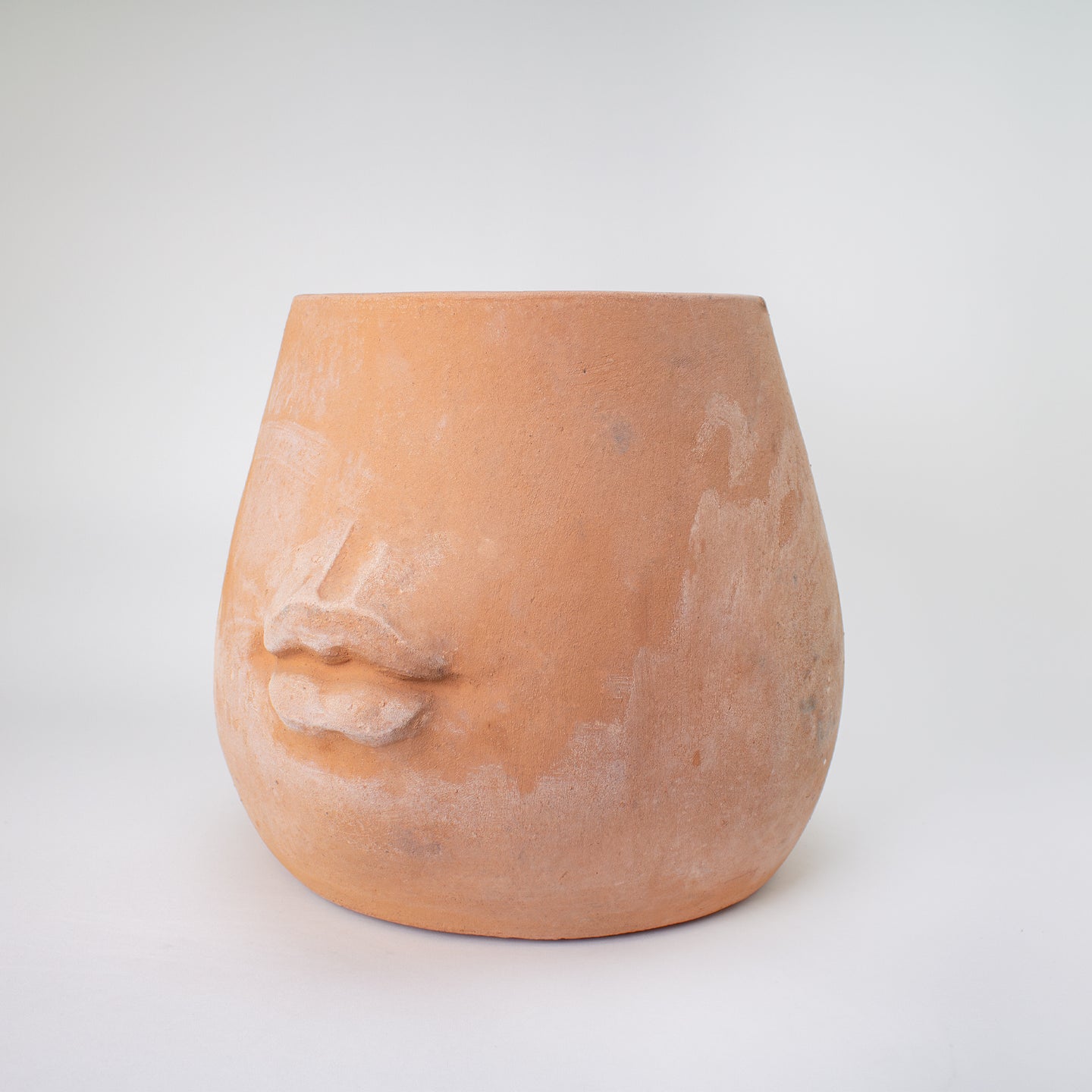 Terracotta face pot, handmade planter with lips