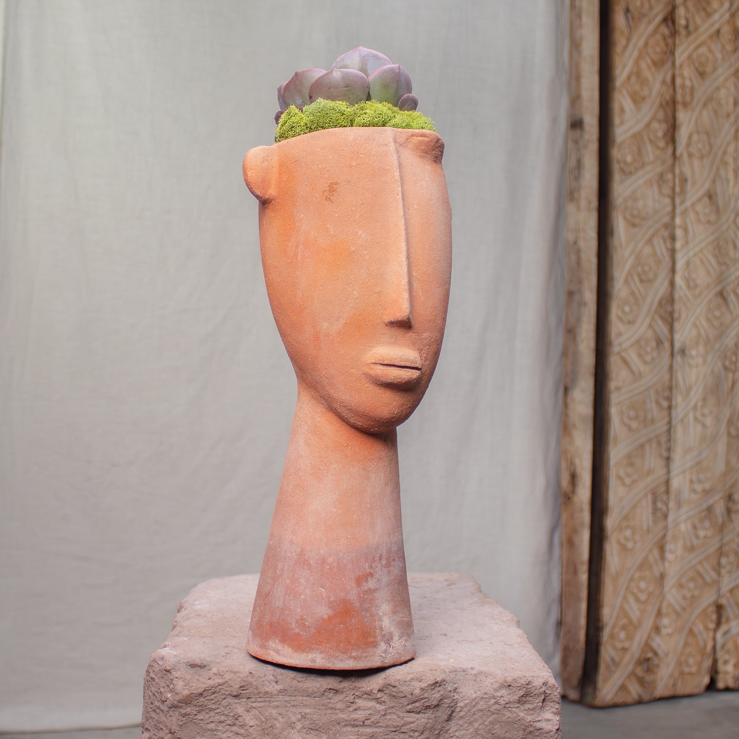 Lucidia Face Pot, Sculptural Terracotta Planter