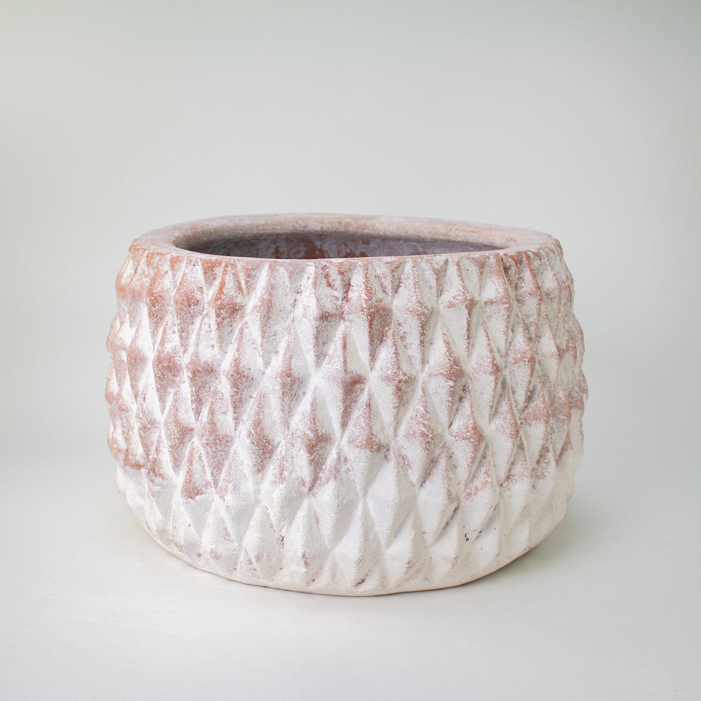 Terracotta pottery, short white planter