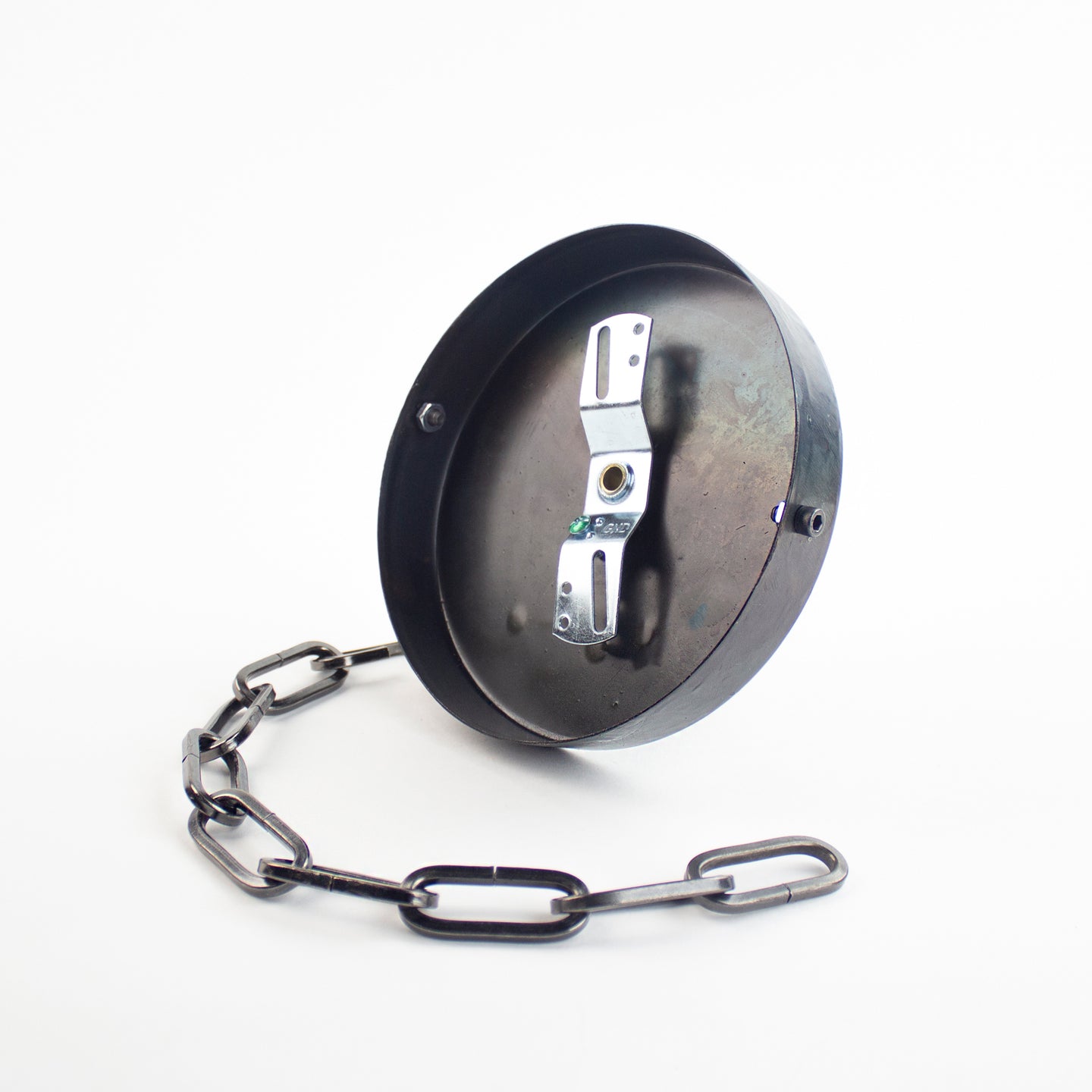 Decorative ceiling canopy and solid steel decorative chain with mounting bracket and hardware.