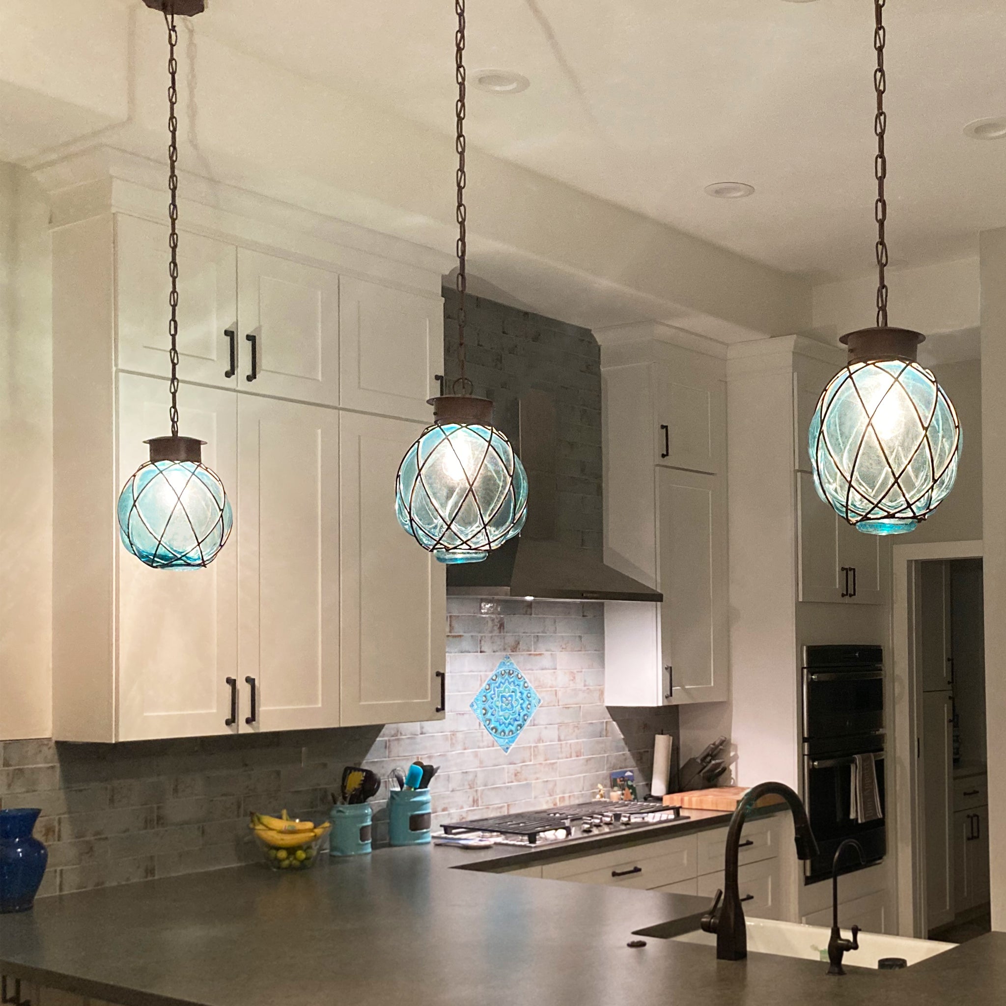 Blown Glass Pendant Light Granda Pendant Lamp, Aqua Zenwaro