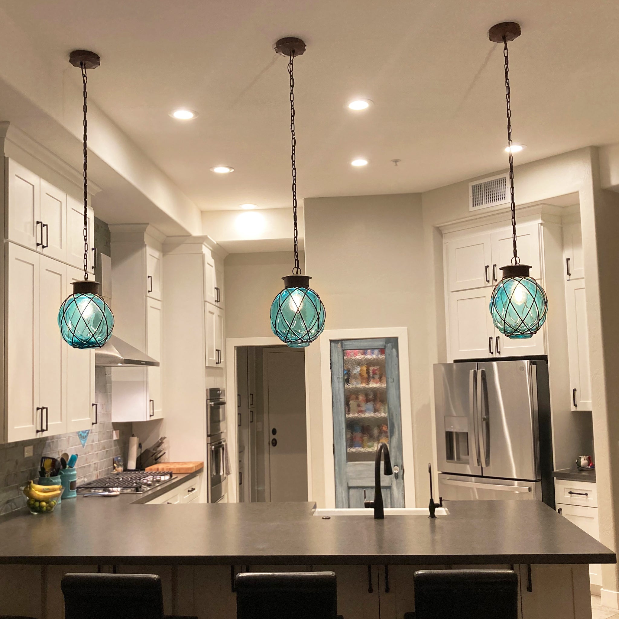 Blown Glass Pendant Light Granda Pendant Lamp, Aqua Zenwaro