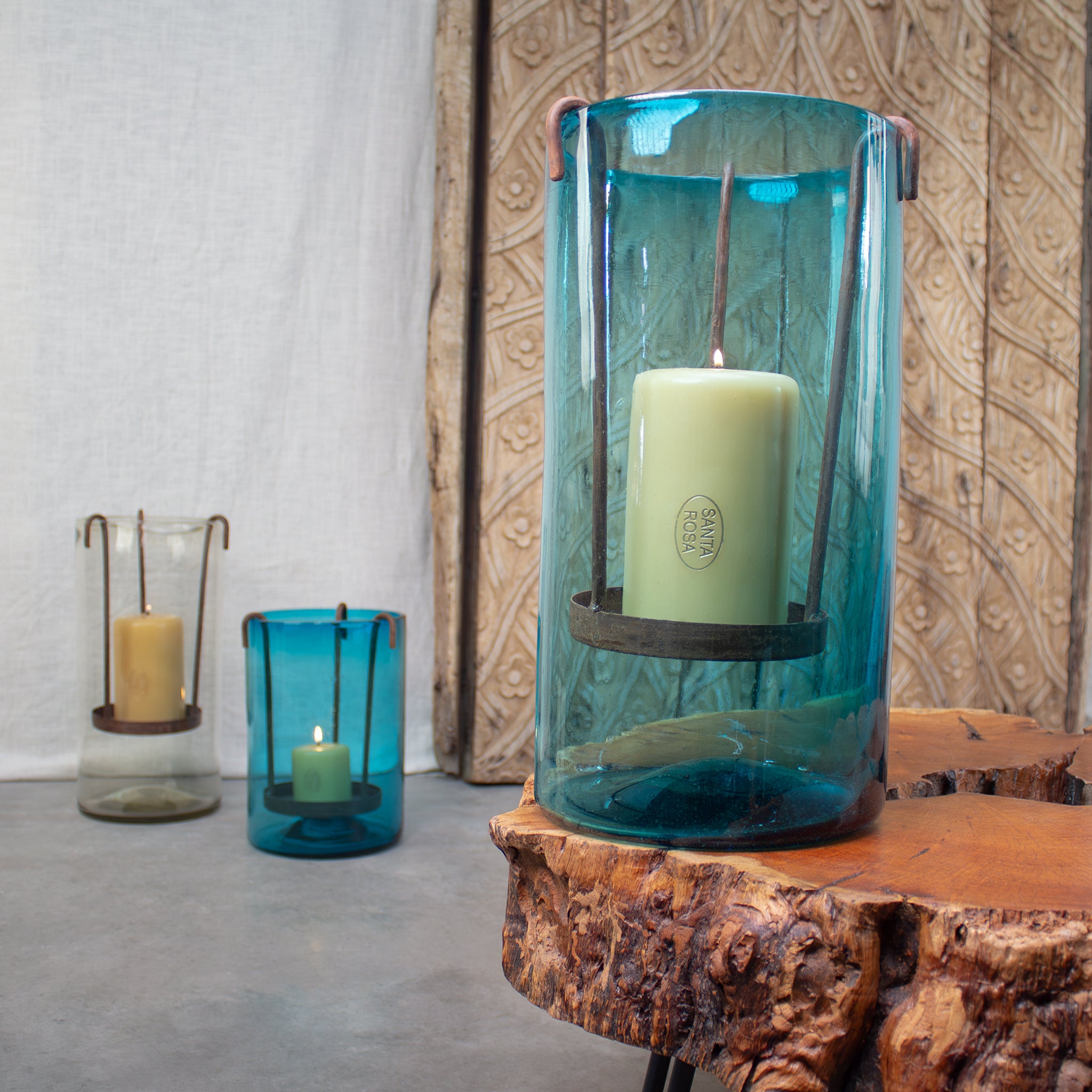 Hurricane Candlero. Aqua Glass Hurricane with Removable Candle Stand ...