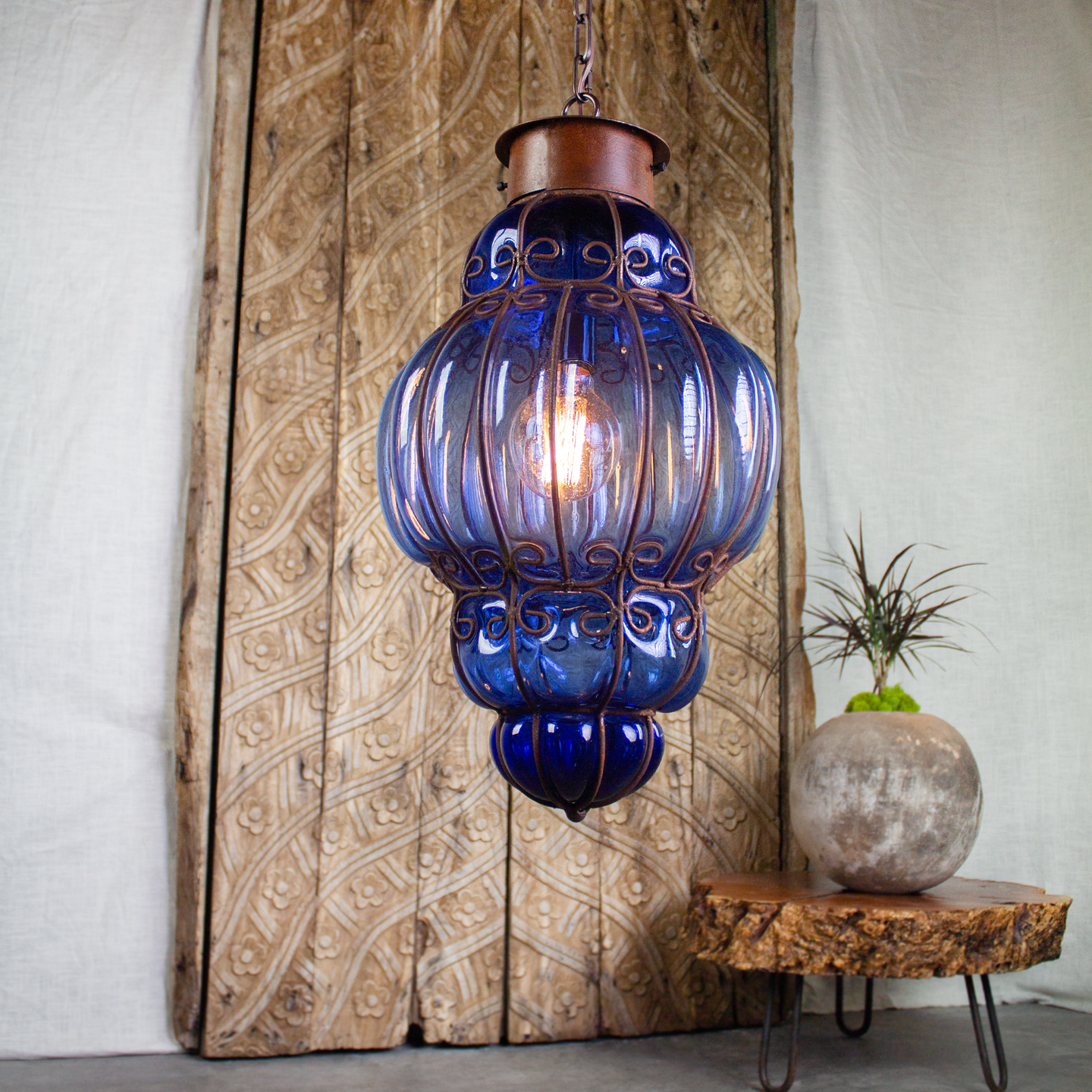 Queen Pendant Light | Cobalt Blue Glass.