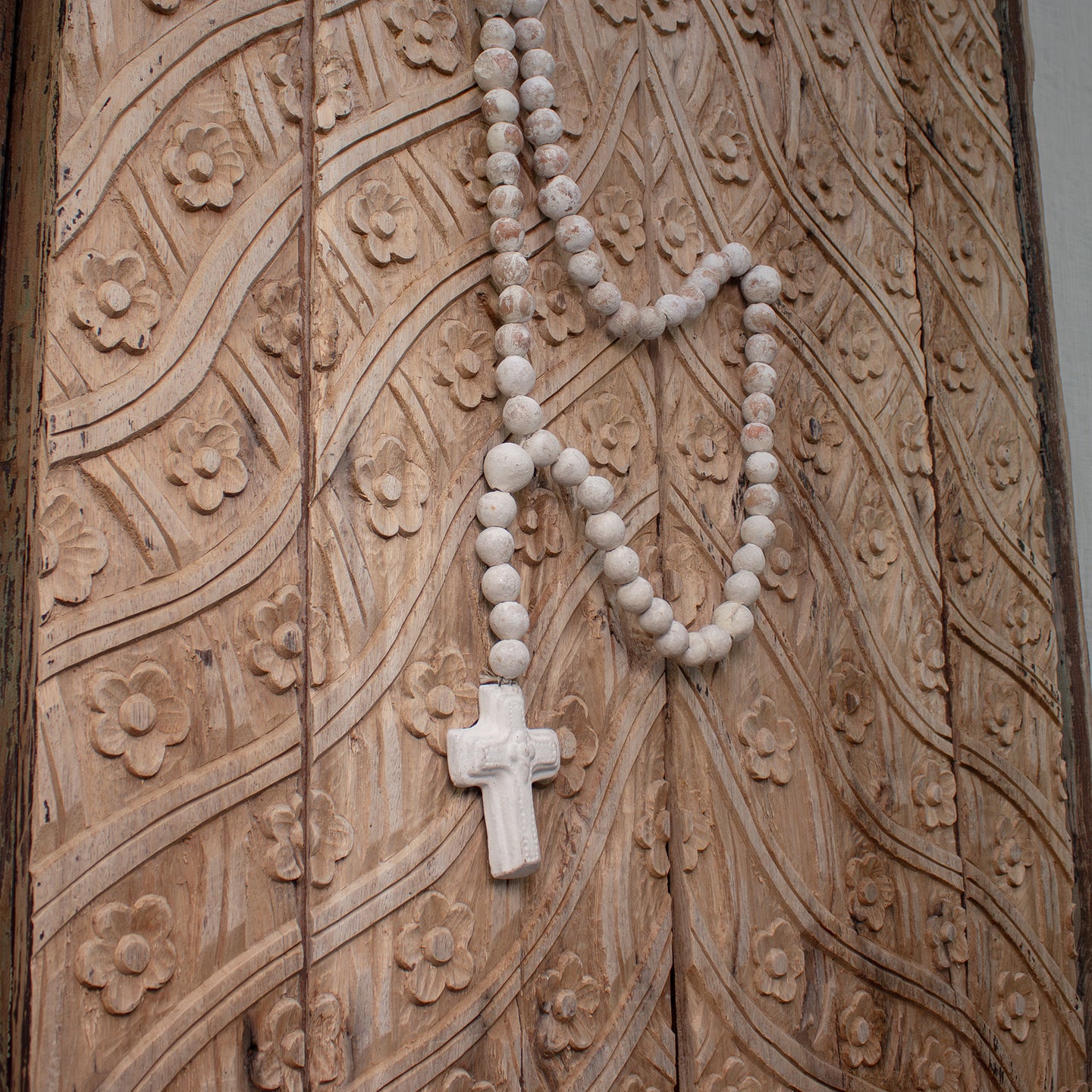 Vintage Terracotta Rosary. Ash White, Large