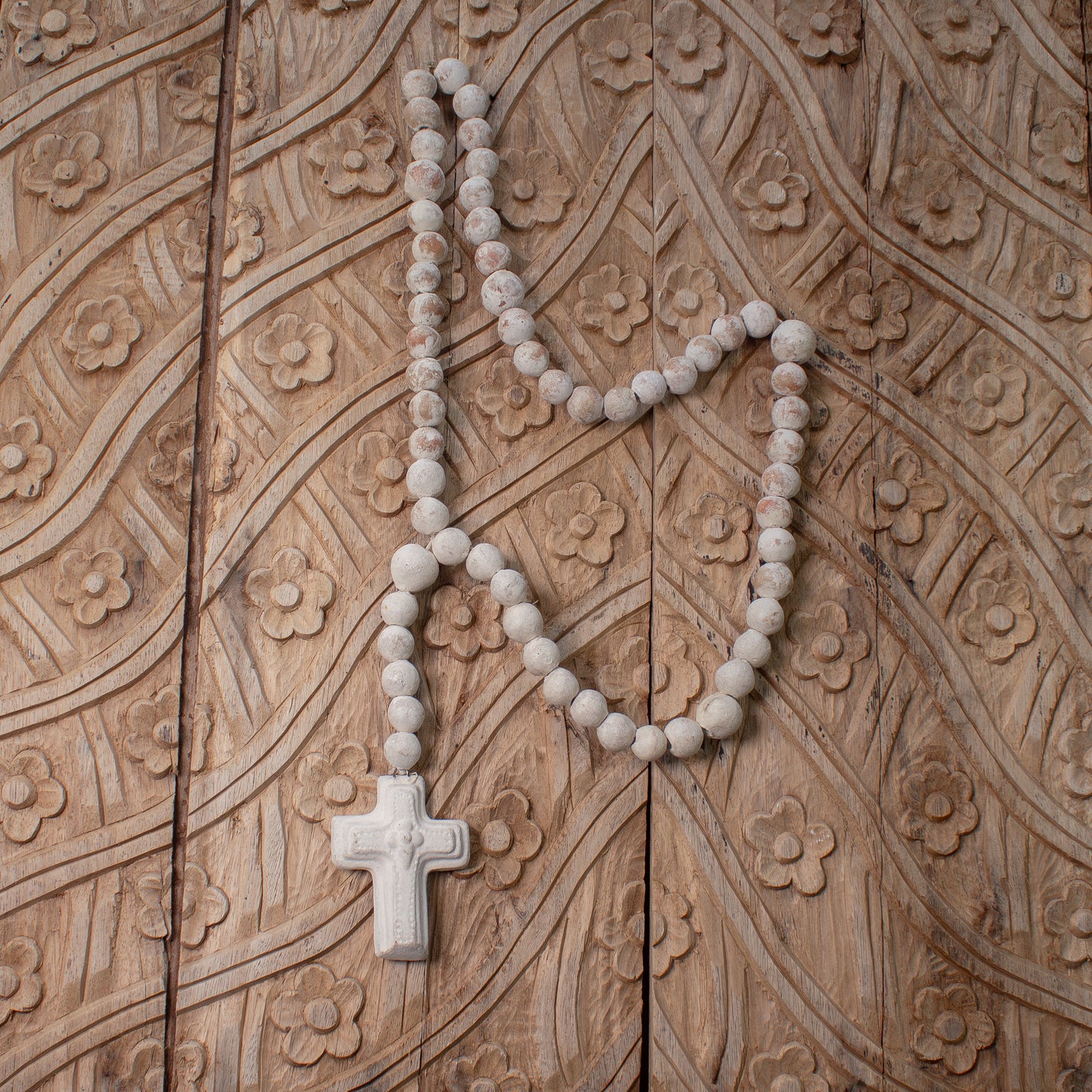 Vintage Terracotta Rosary. Ash White, Large