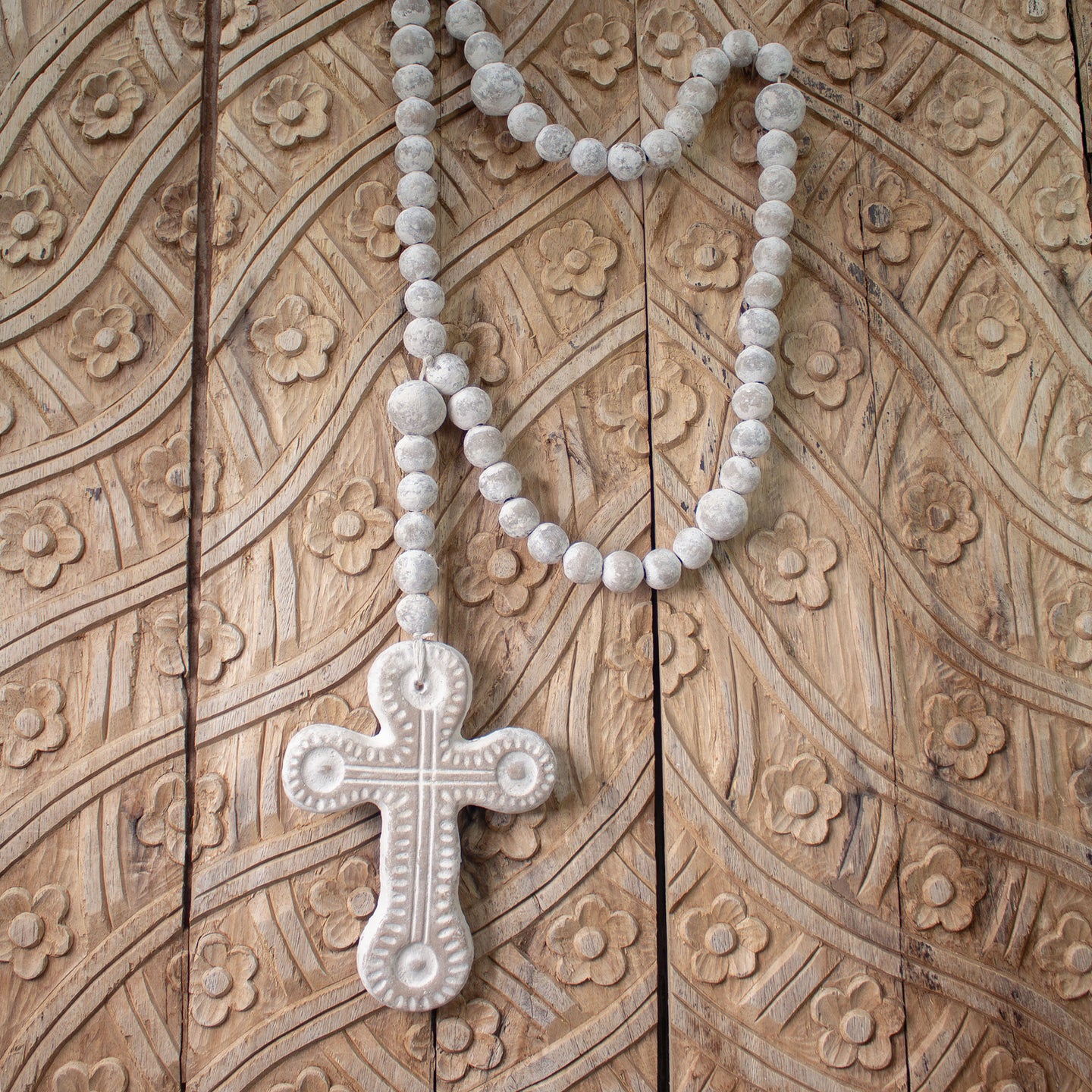 Vintage Terracotta Rosary. Ash White, Giant