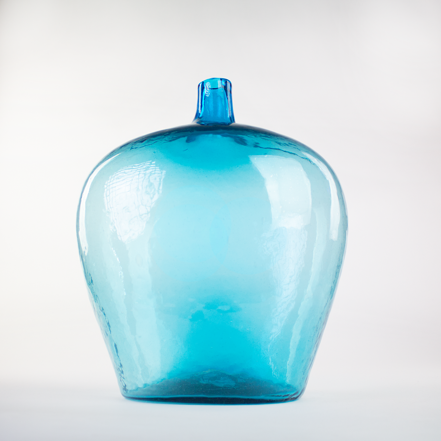 Turquoise Blue large glass vase, giant decorative hand blown glass bottle.