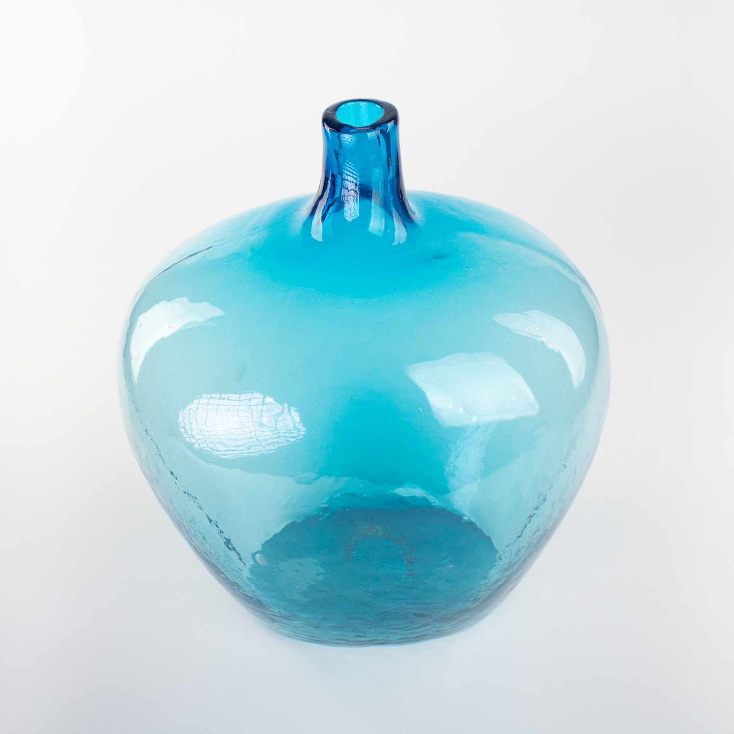 Turquoise large Mexican glass vase, giant decorative hand blown glass bottle.