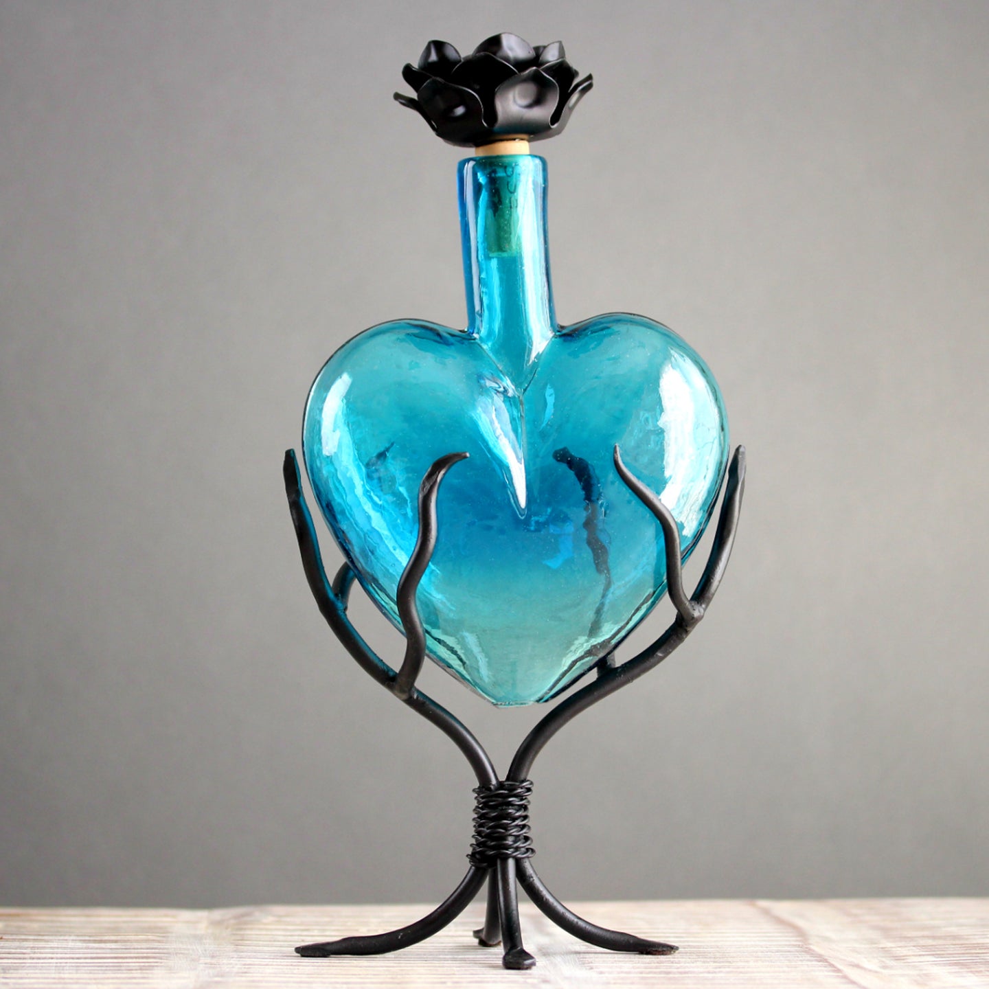 Blown Glass Decanter Hearts | Aqua Glass